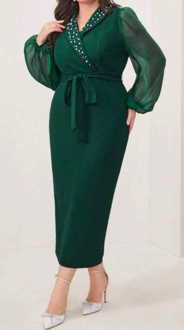 Elegant Emerald Green Long Dress 2XL