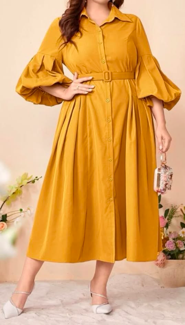 Mustard Yellow Belted Midi Dress 2XL