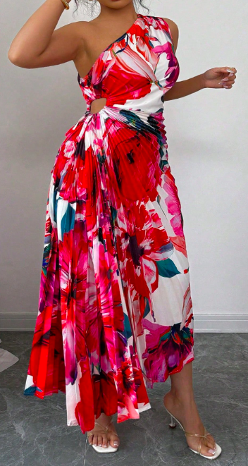 Floral One-Shoulder Midi Dress 3XL