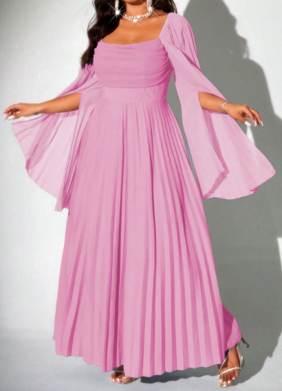 Elegant pink pleated maxi dress 5XL