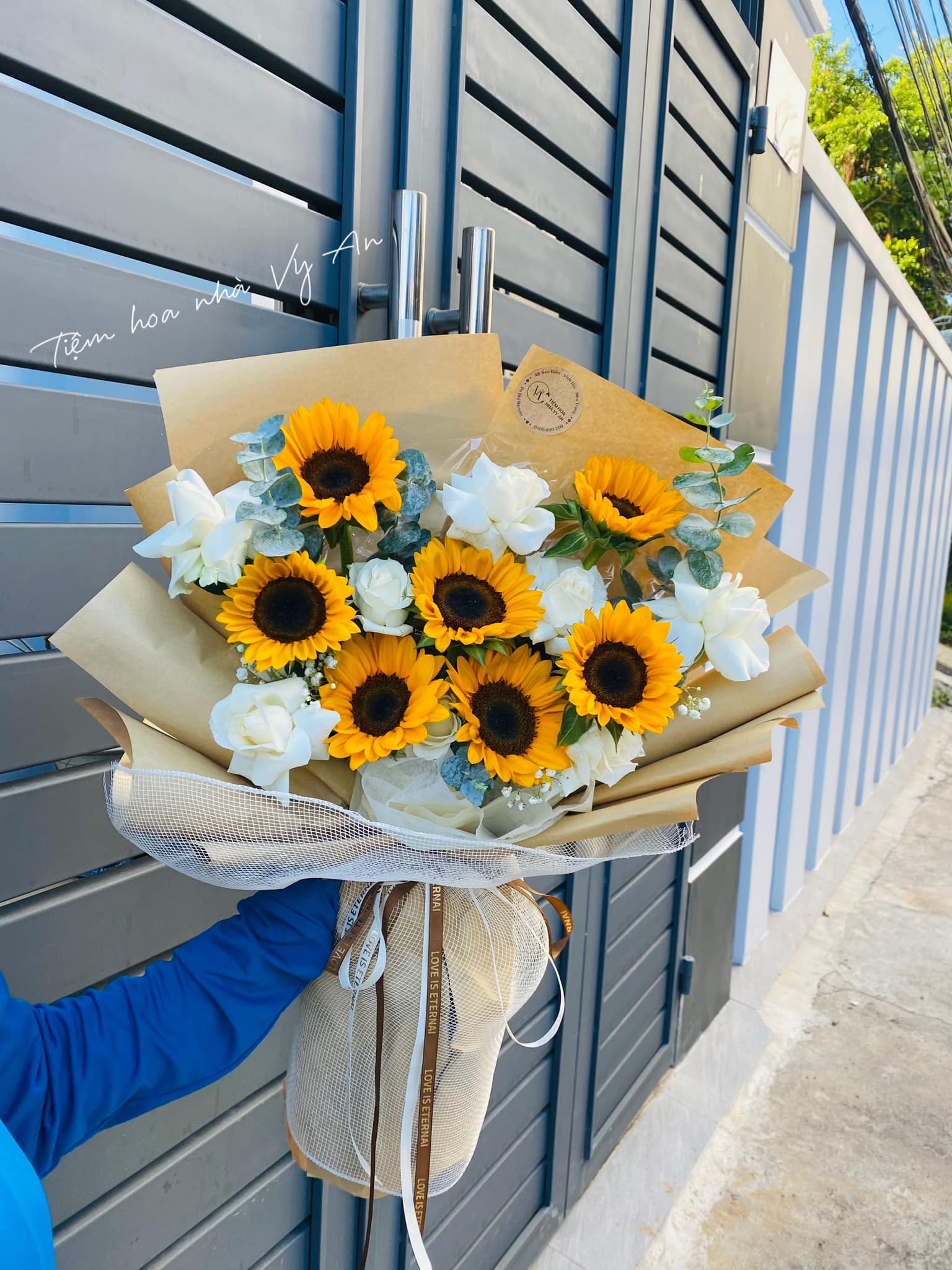 Sunflower and White Rose Bouquet