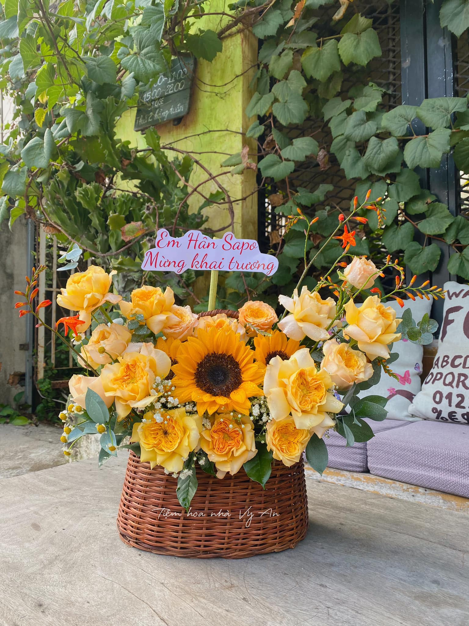 Yellow Rose and Sunflower Basket