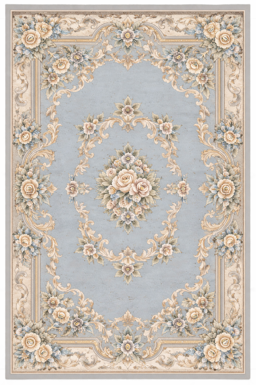 Floral Aubusson Blue Area Rug