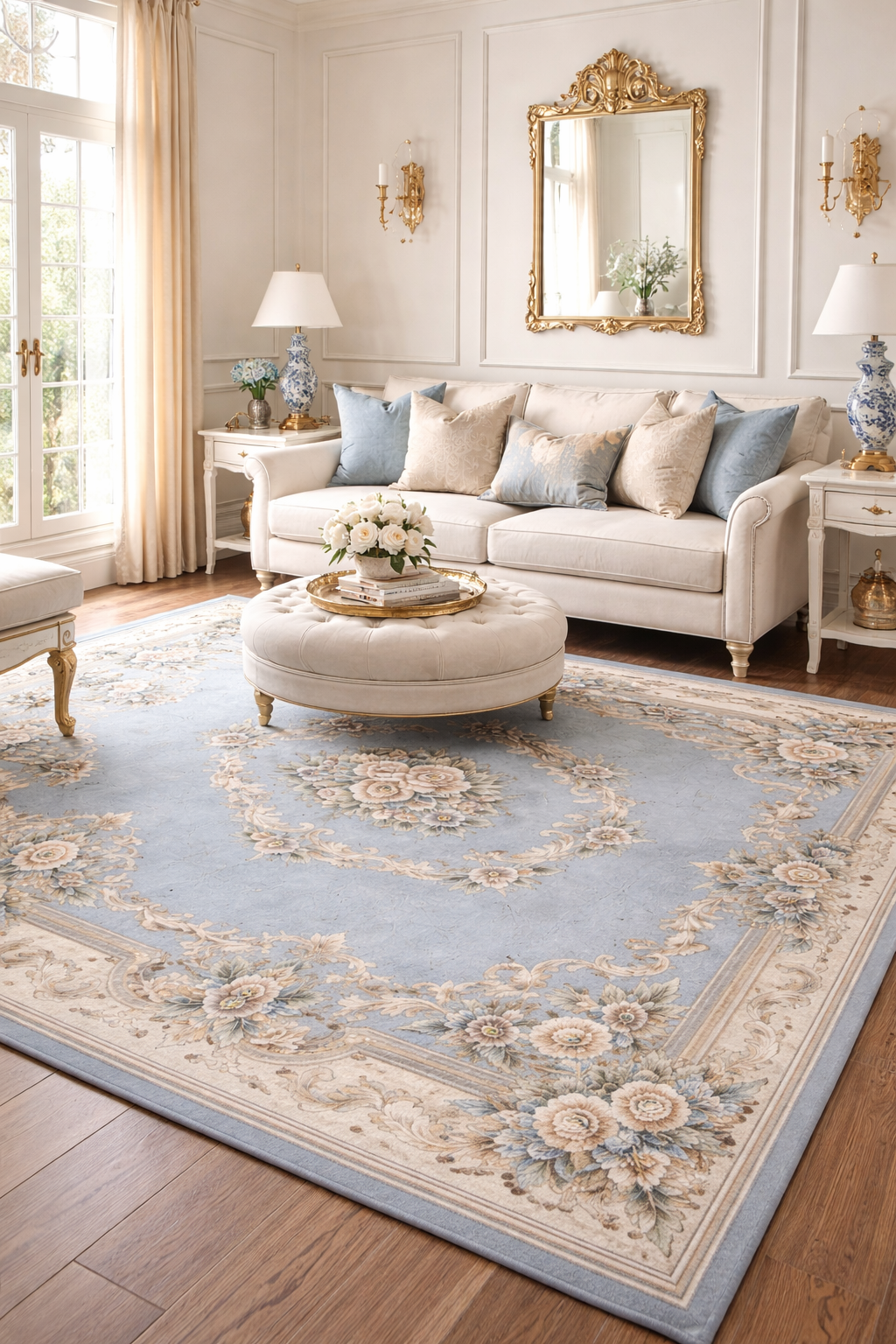 Floral Aubusson Blue Area Rug