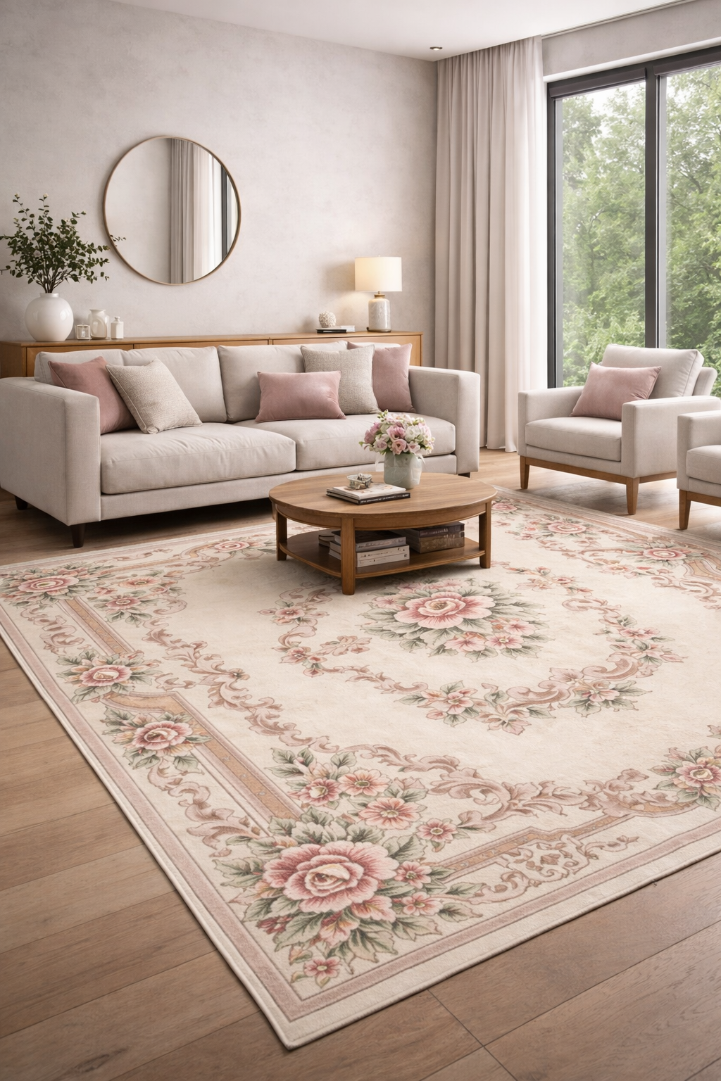 Floral Aubusson Ivory Area Rug