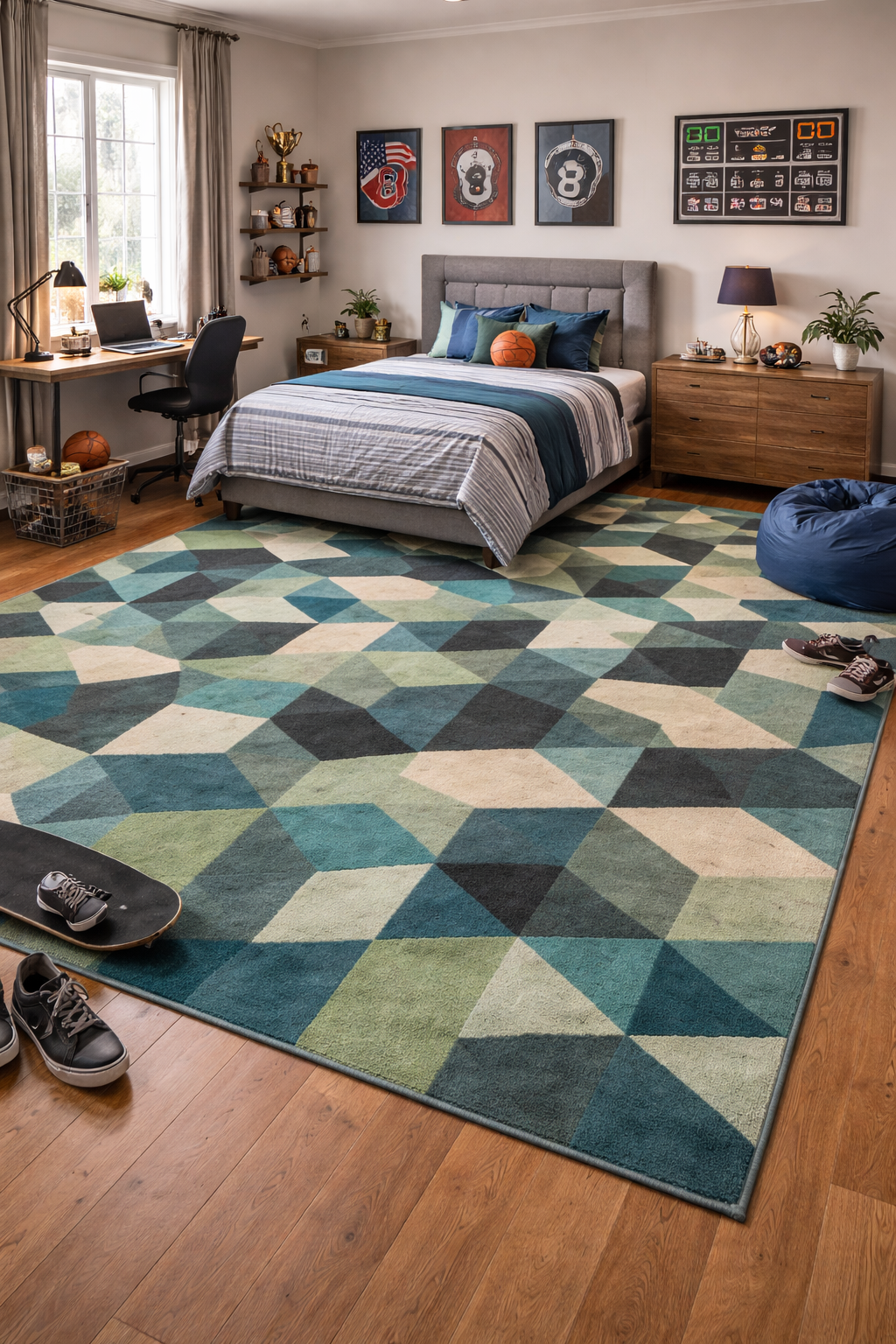 Green Color Modern Area Rug for all Floors