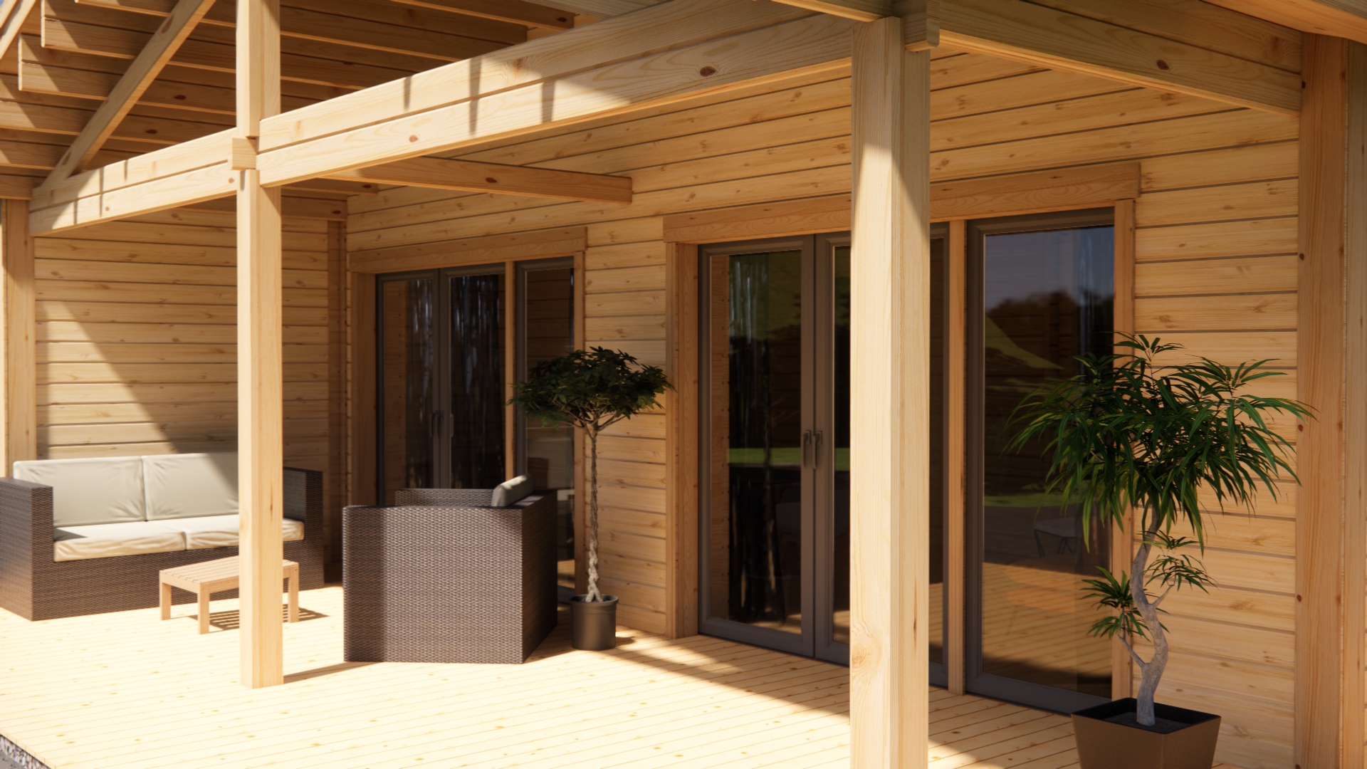 Houten vakantiehuis 68m² + veranda