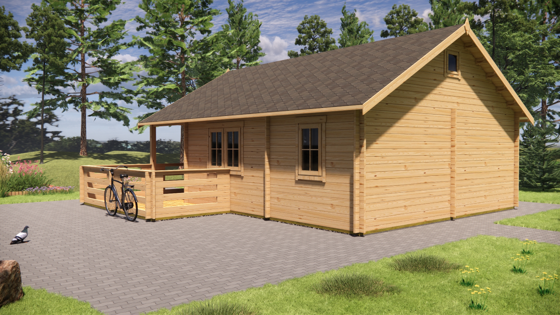 Houten chalet 32m²+14m²+20m²