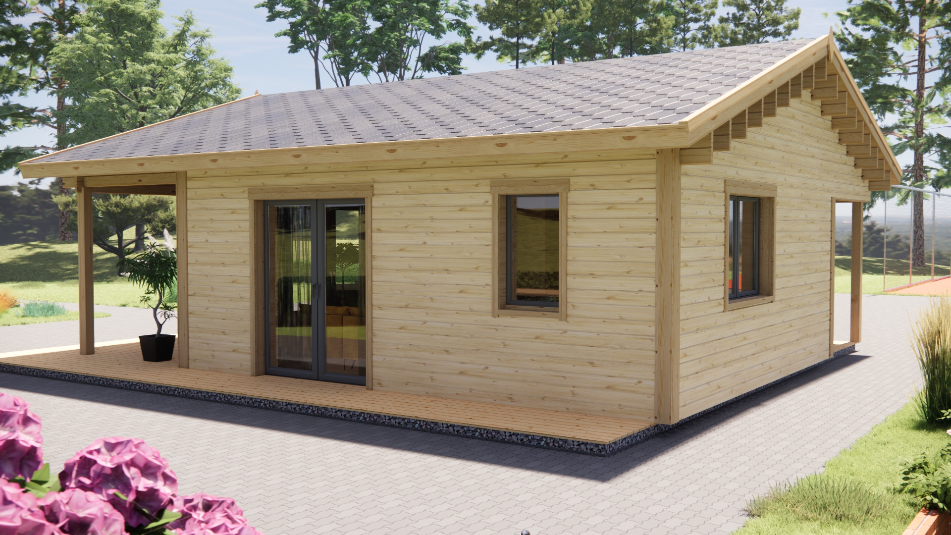 Houten vakantiehuis 68m² + veranda