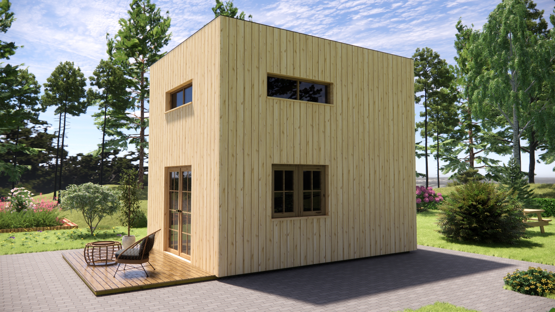 Moderne houten tiny house 17.5m²+17.5m²