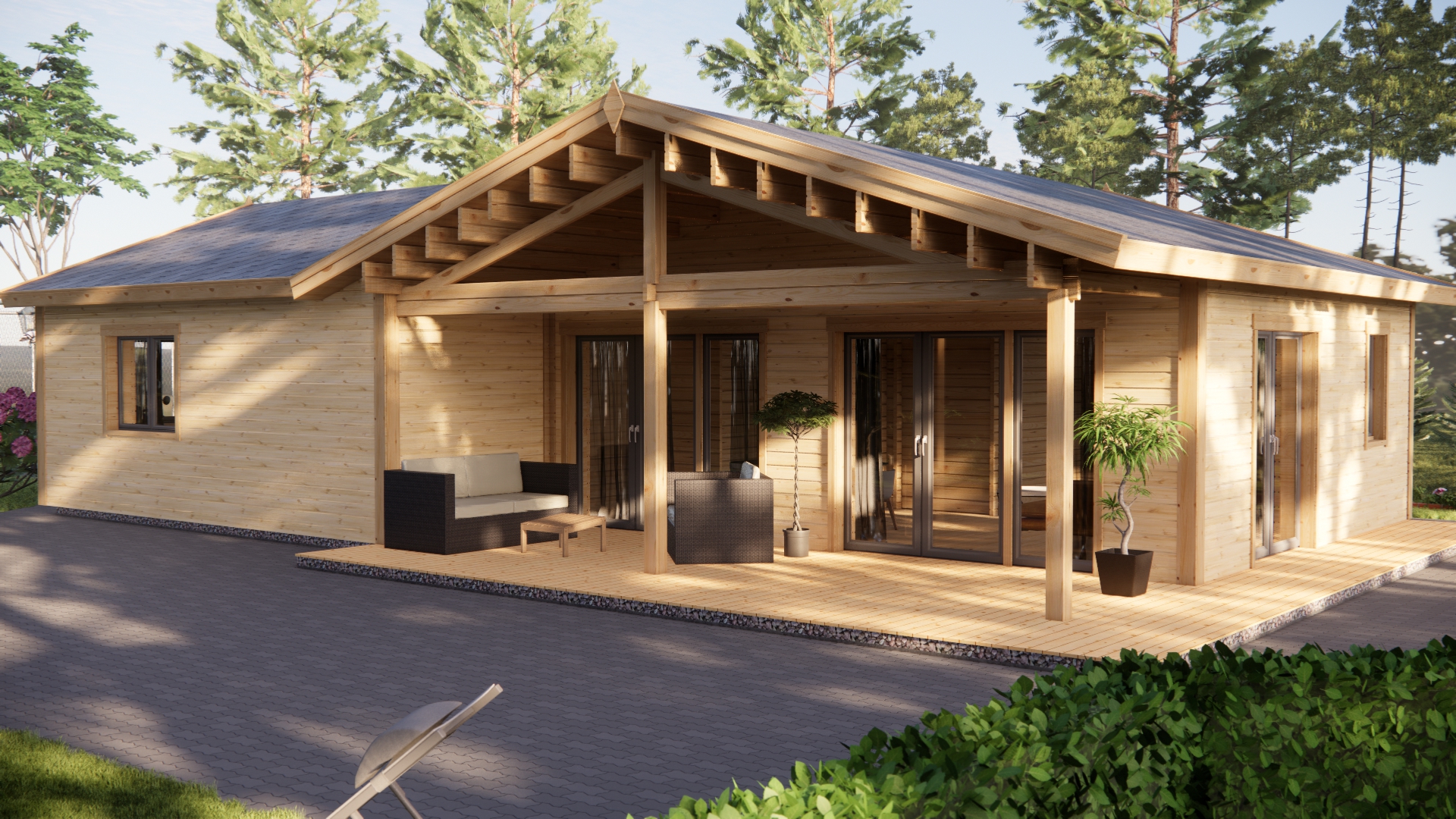 Houten vakantiehuis 68m² + veranda