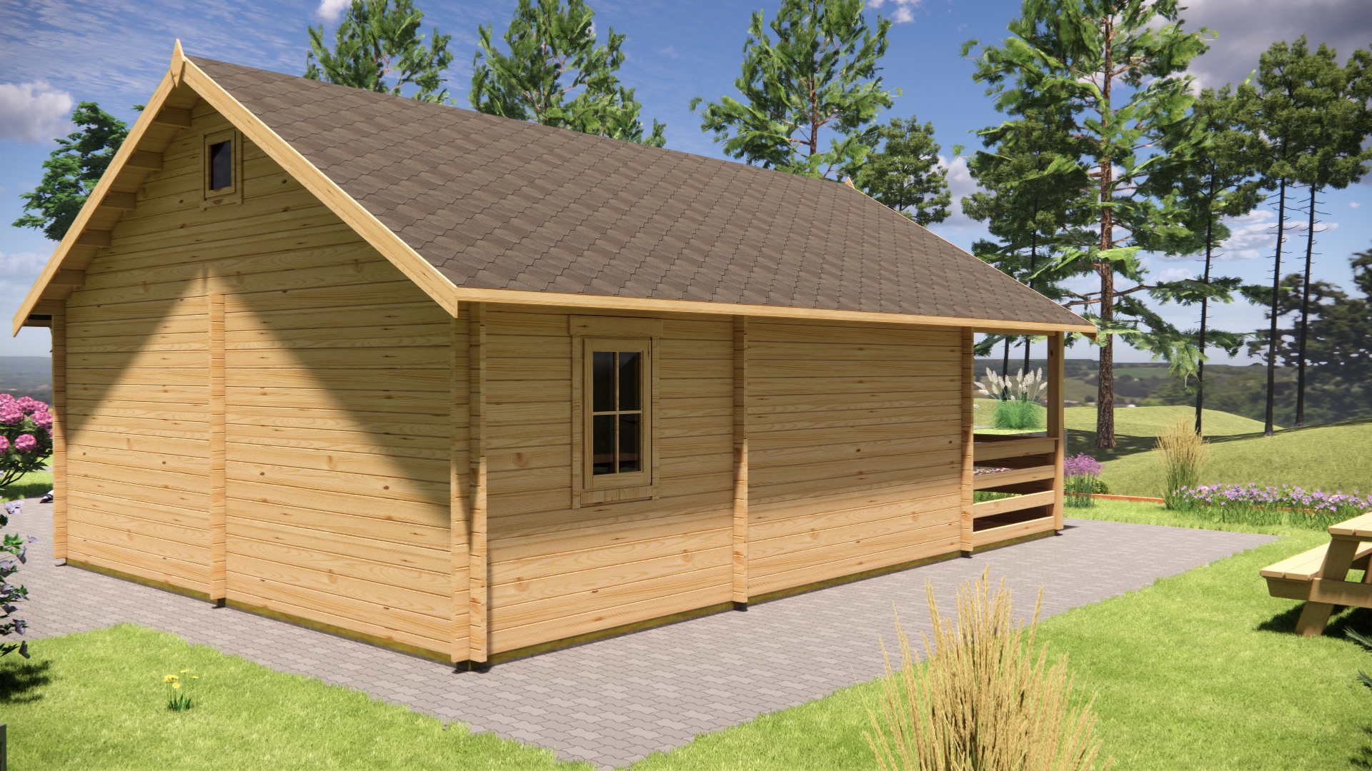 Houten chalet 32m²+14m²+20m²