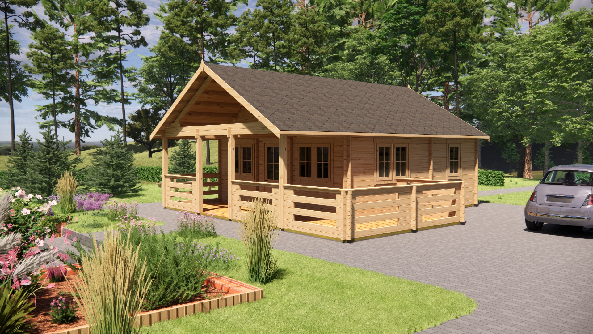 Houten chalet 32m²+14m²+20m²