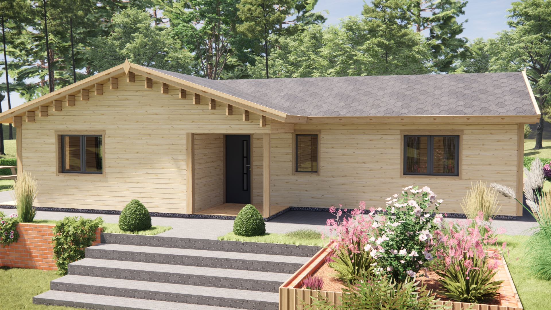 Houten vakantiehuis 68m² + veranda