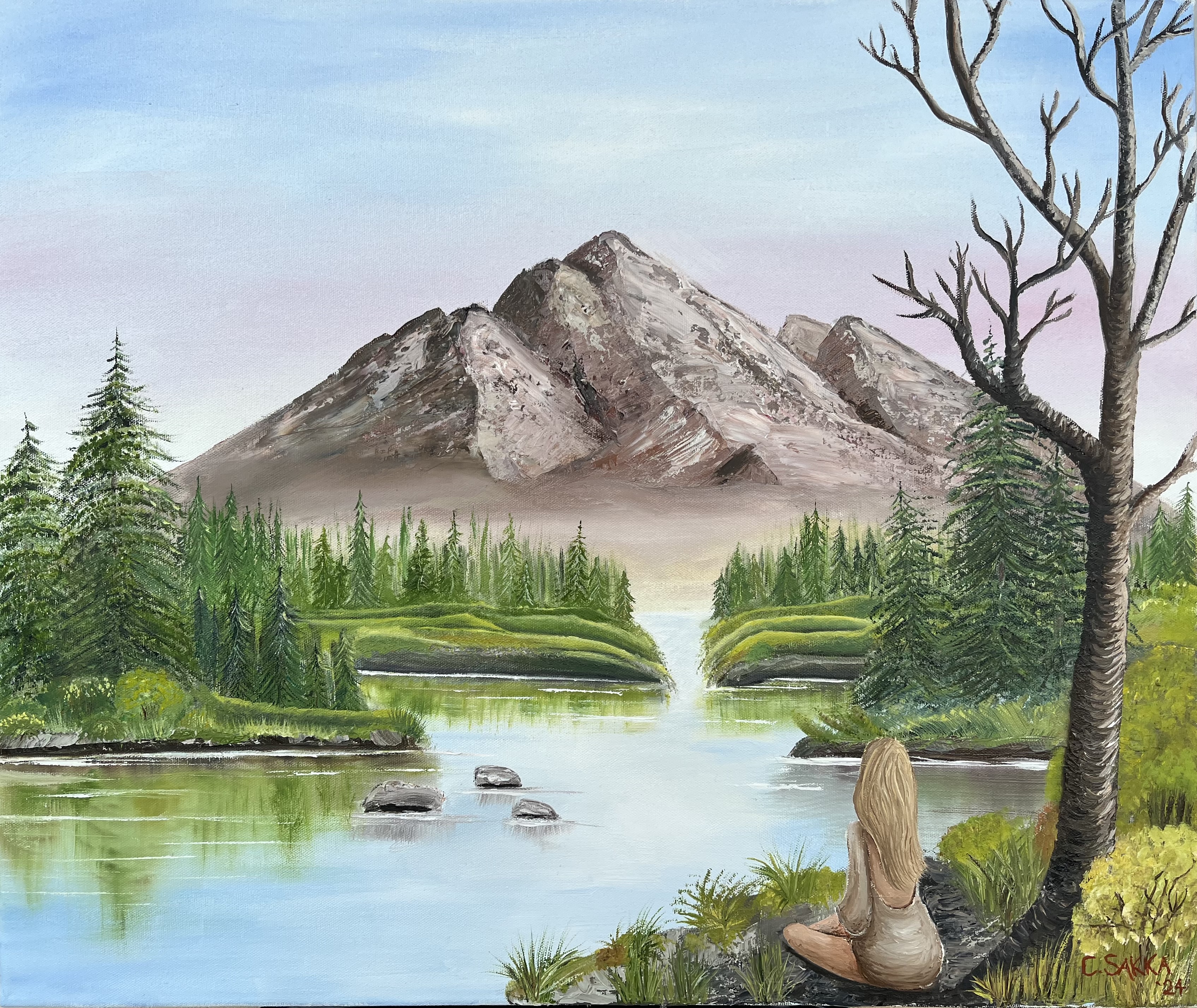 'Lady by Lake' -Oil Painting , 50 x 60cm canvas