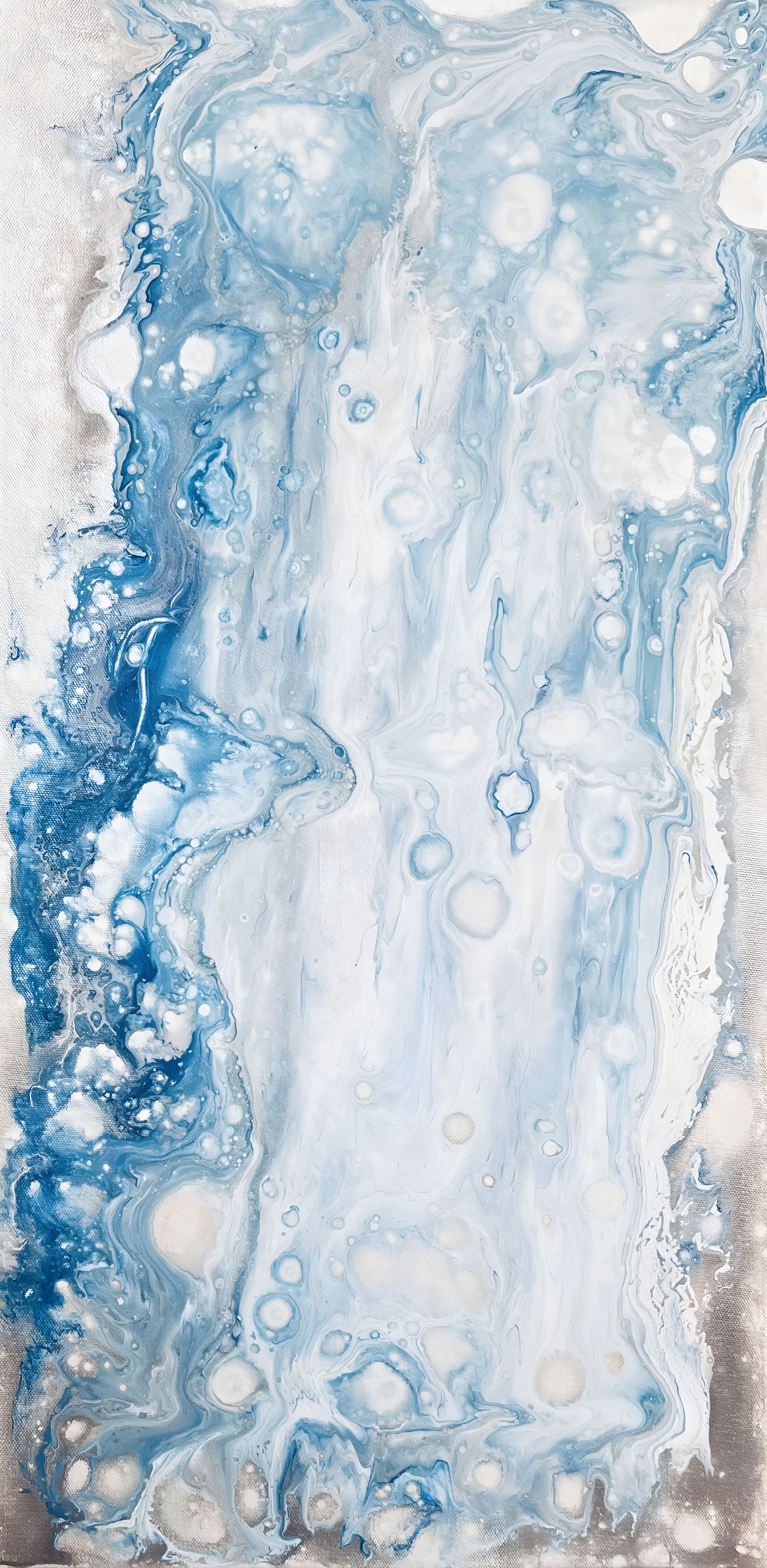 Abstract Blue Flow 1 - Tempera Painting, 75 x 40cm canvas