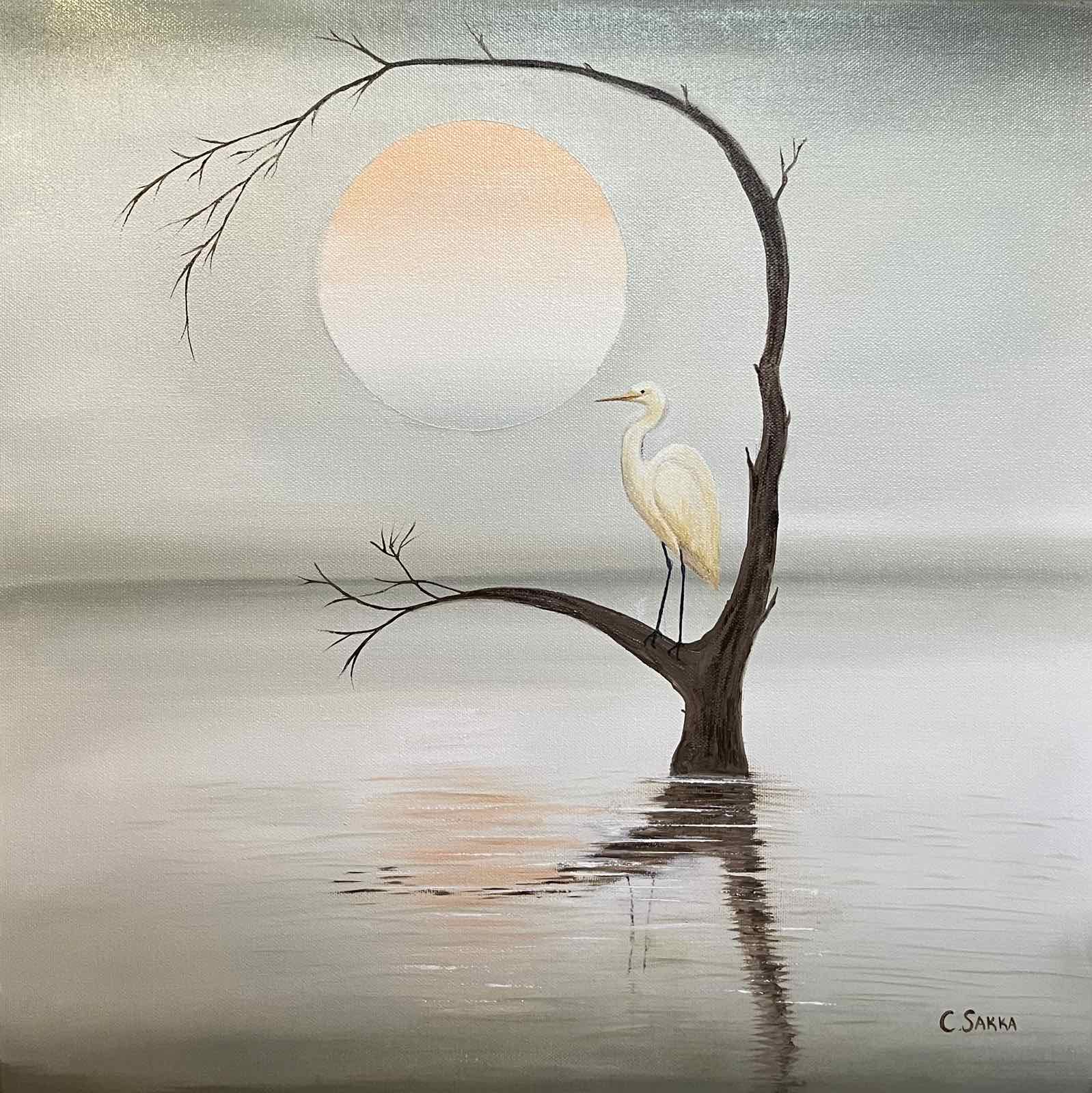 'Under the Pink Moon' -Oil Painting, 50x50 canvas