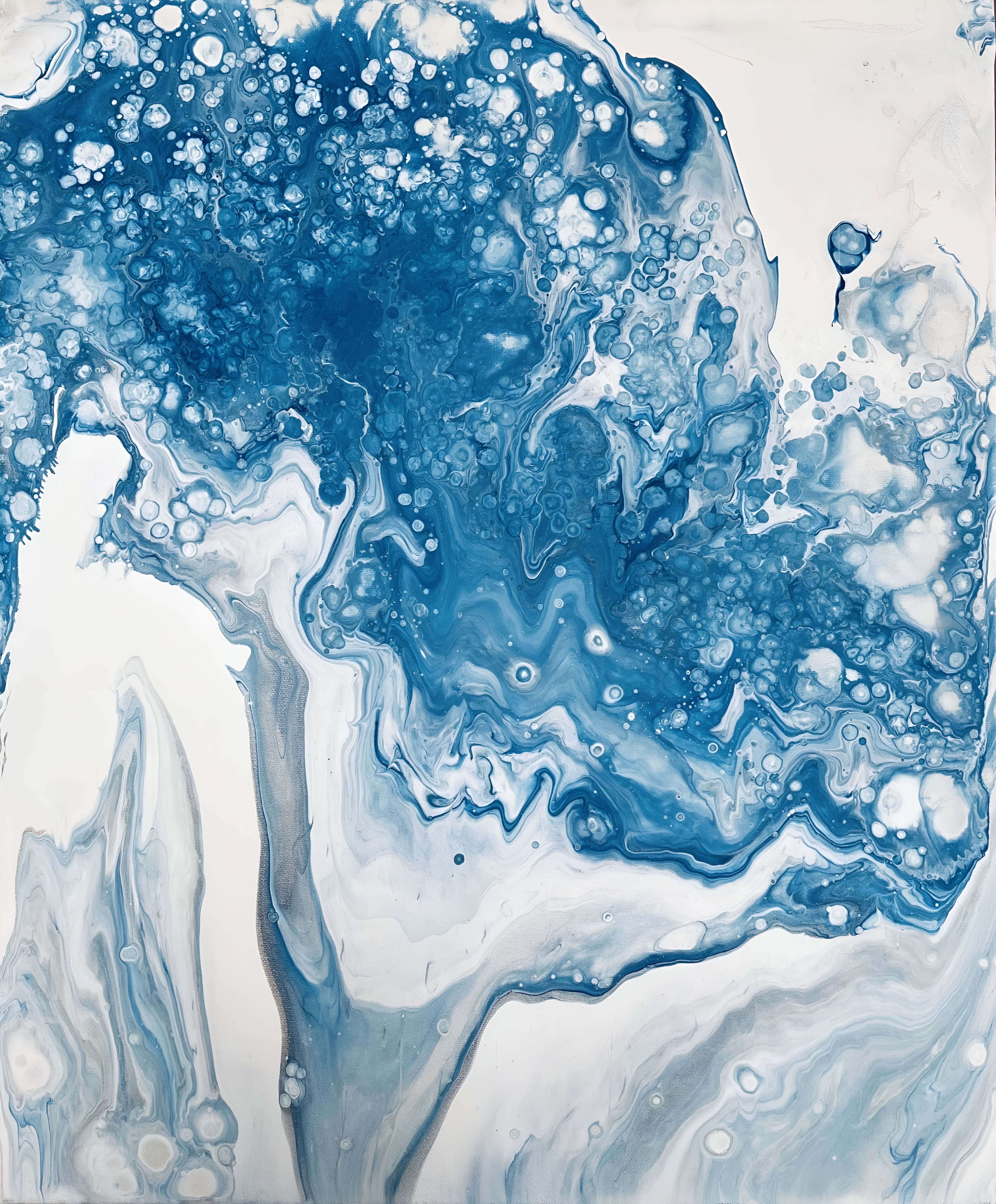 Abstract Blue Fluid Art Painting 2, Tempera 65 x 55cm
