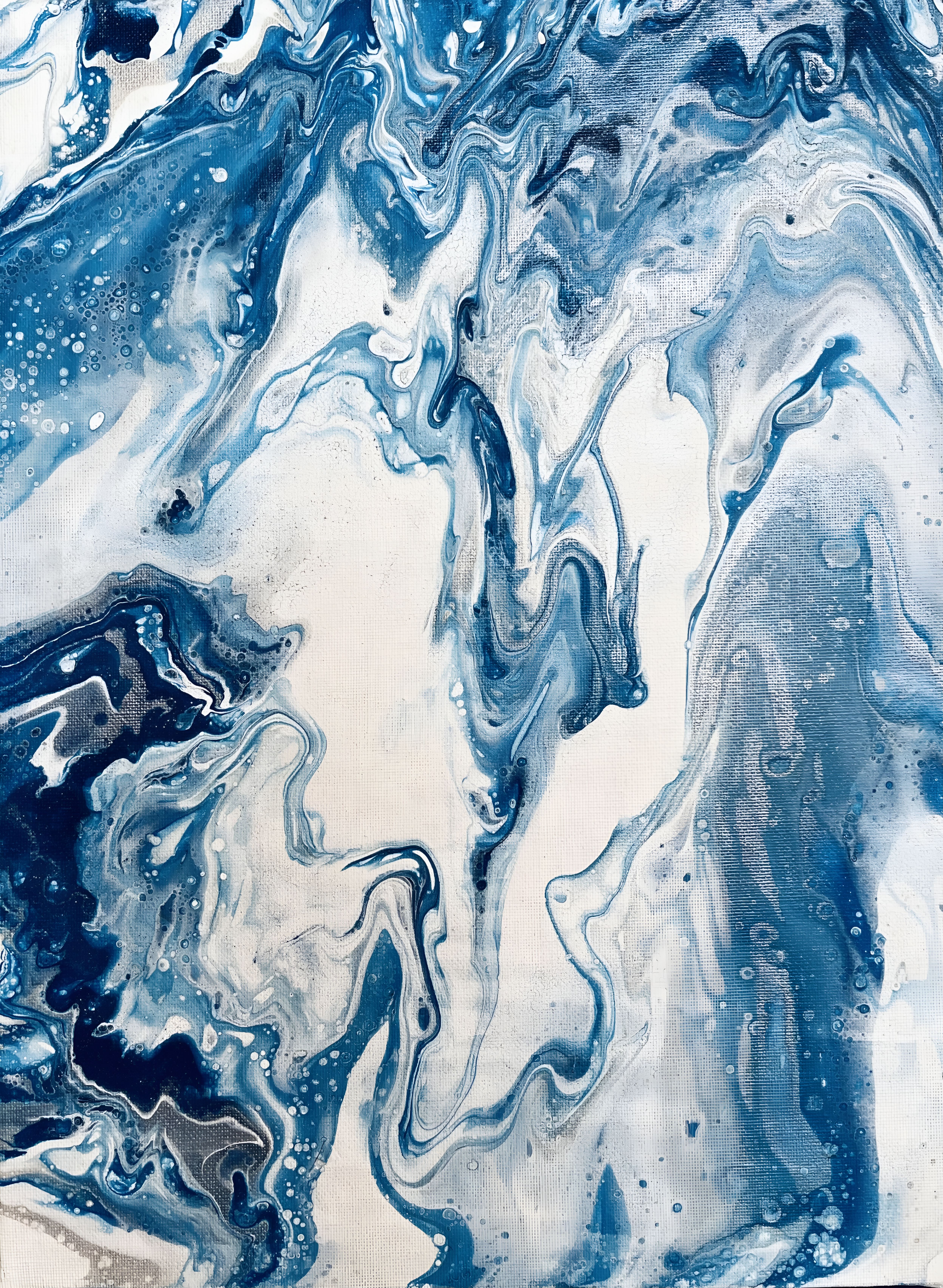 Abstract Blue Marble Painting 4, -Tempera, 40 x 30cm