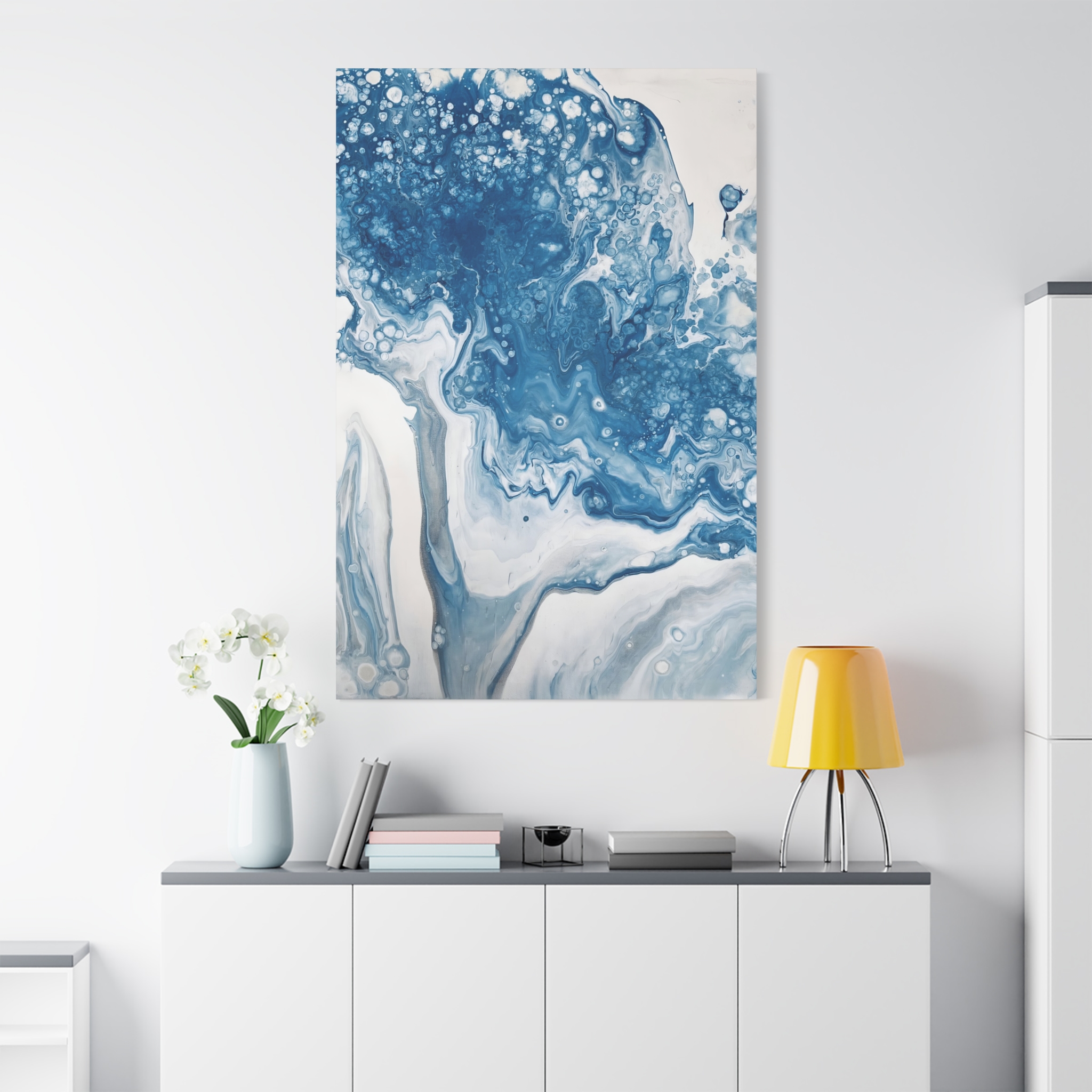 Abstract Blue Fluid Art Painting 2, Tempera 65 x 55cm