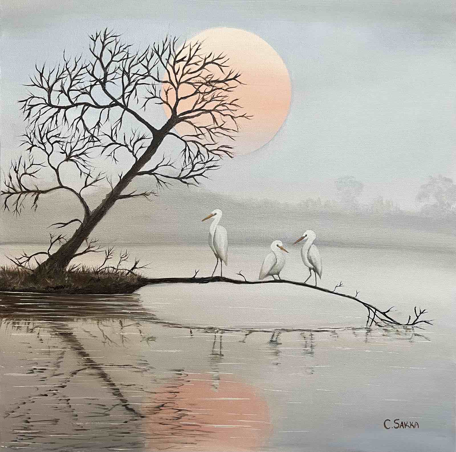 'Pink Moon Gathering' Oil Painting, 50x50cm canvas