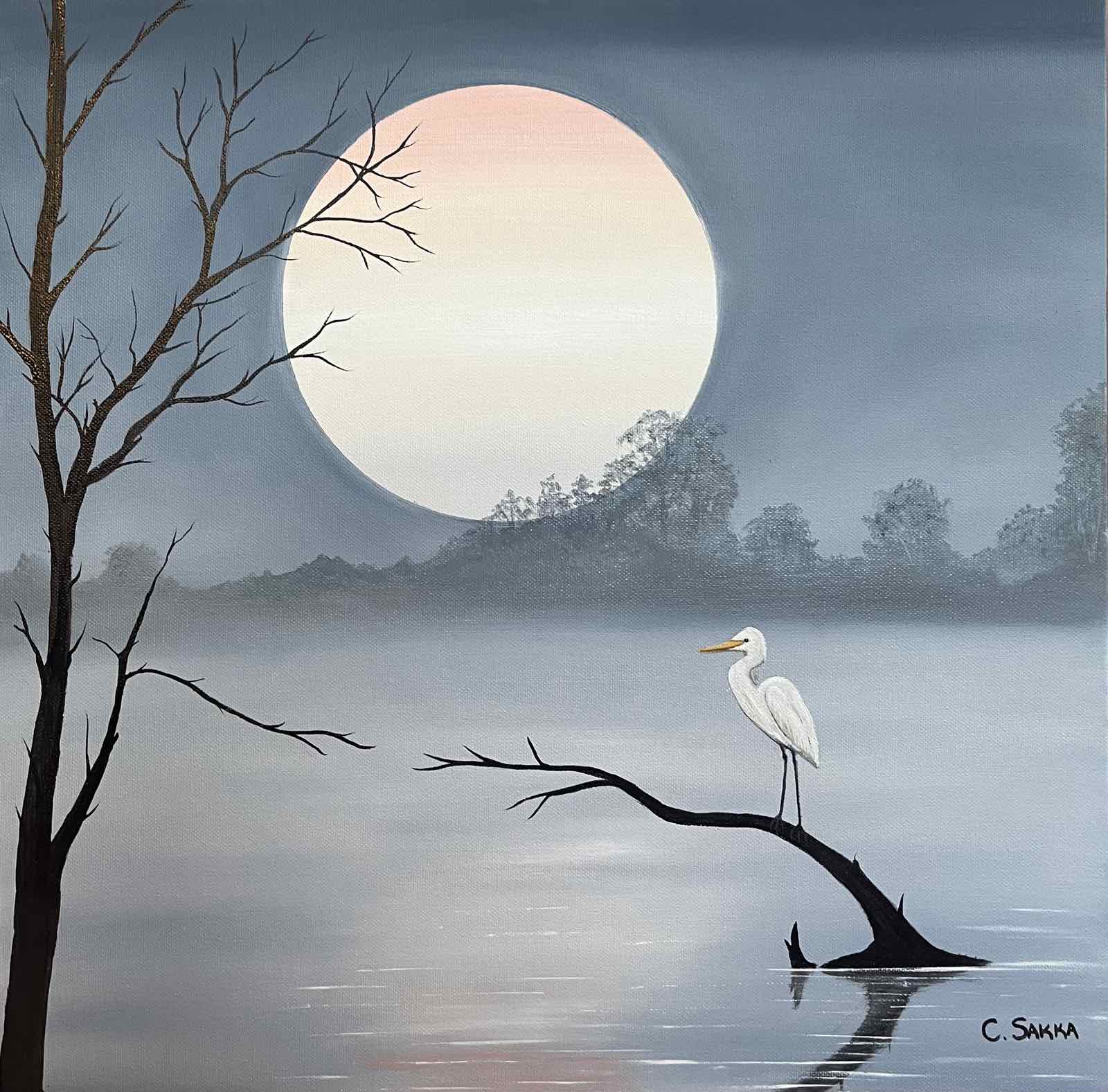 'Pink Moon Stillness' -Oil Painting, 50x50 canvas