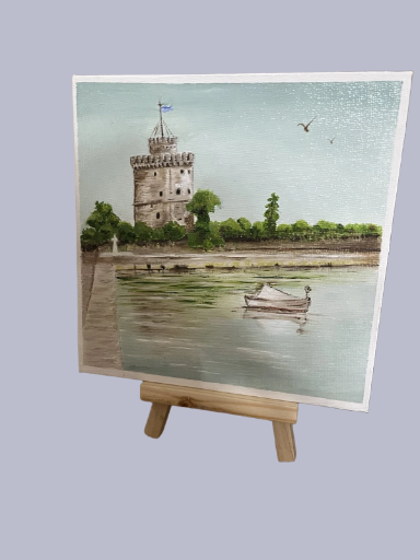 "White Tower Thessaloniki"-Oil Painting, 15x15cm