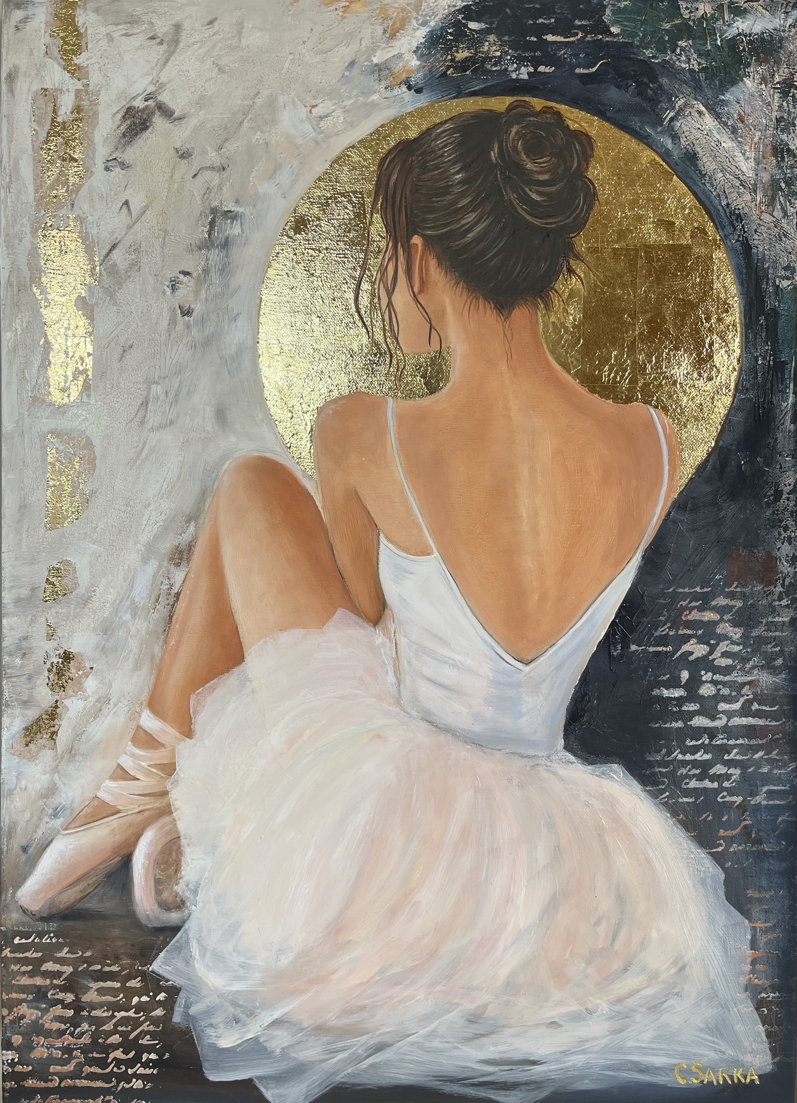 'Golden Gaze' -Oil and gold leaf on 70x50cm canvas