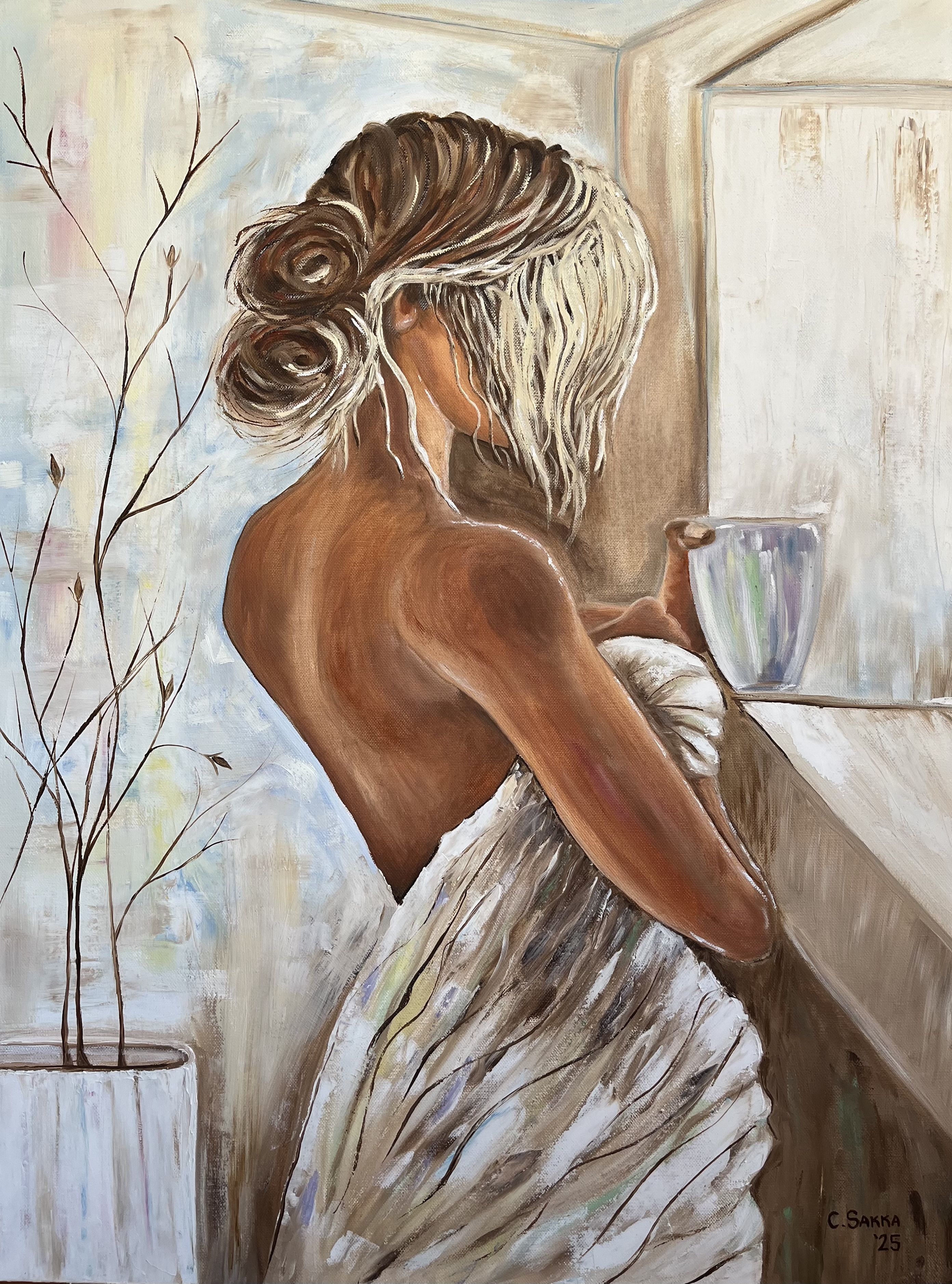 'Lady by Window No.2' -Oil Painting, 80x60 canvas