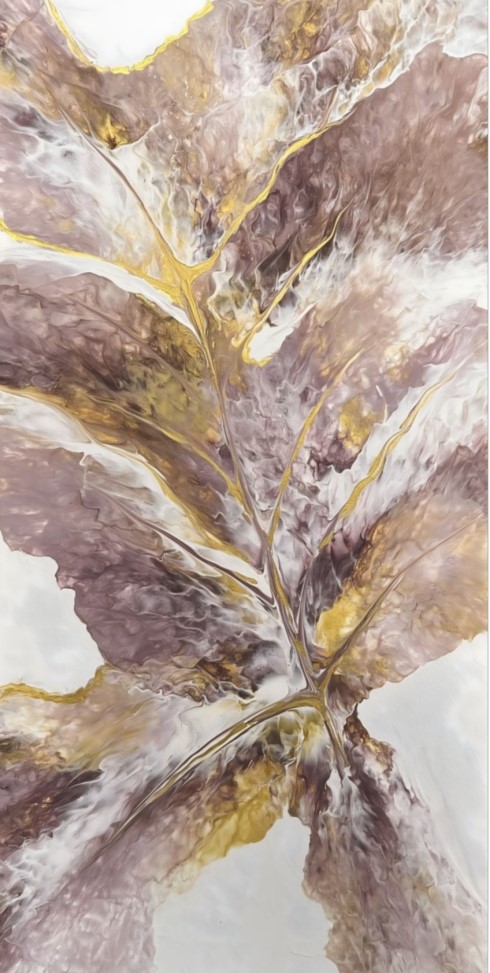 Abstract Leaf -Tempera Painting, 60 x 30 canvas