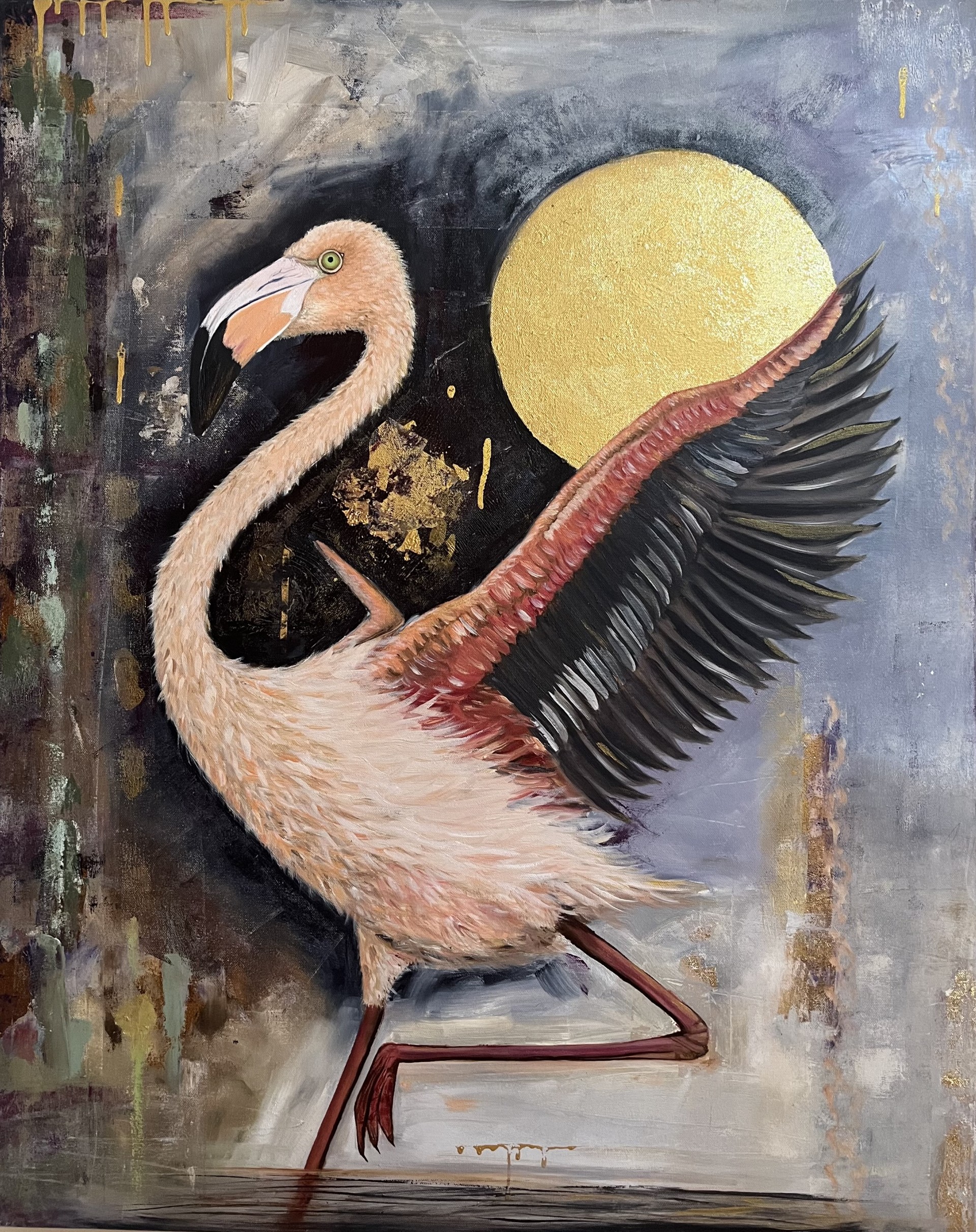 'Flamin' Gold' - Oil and gold leaf on 100x80cm canvas