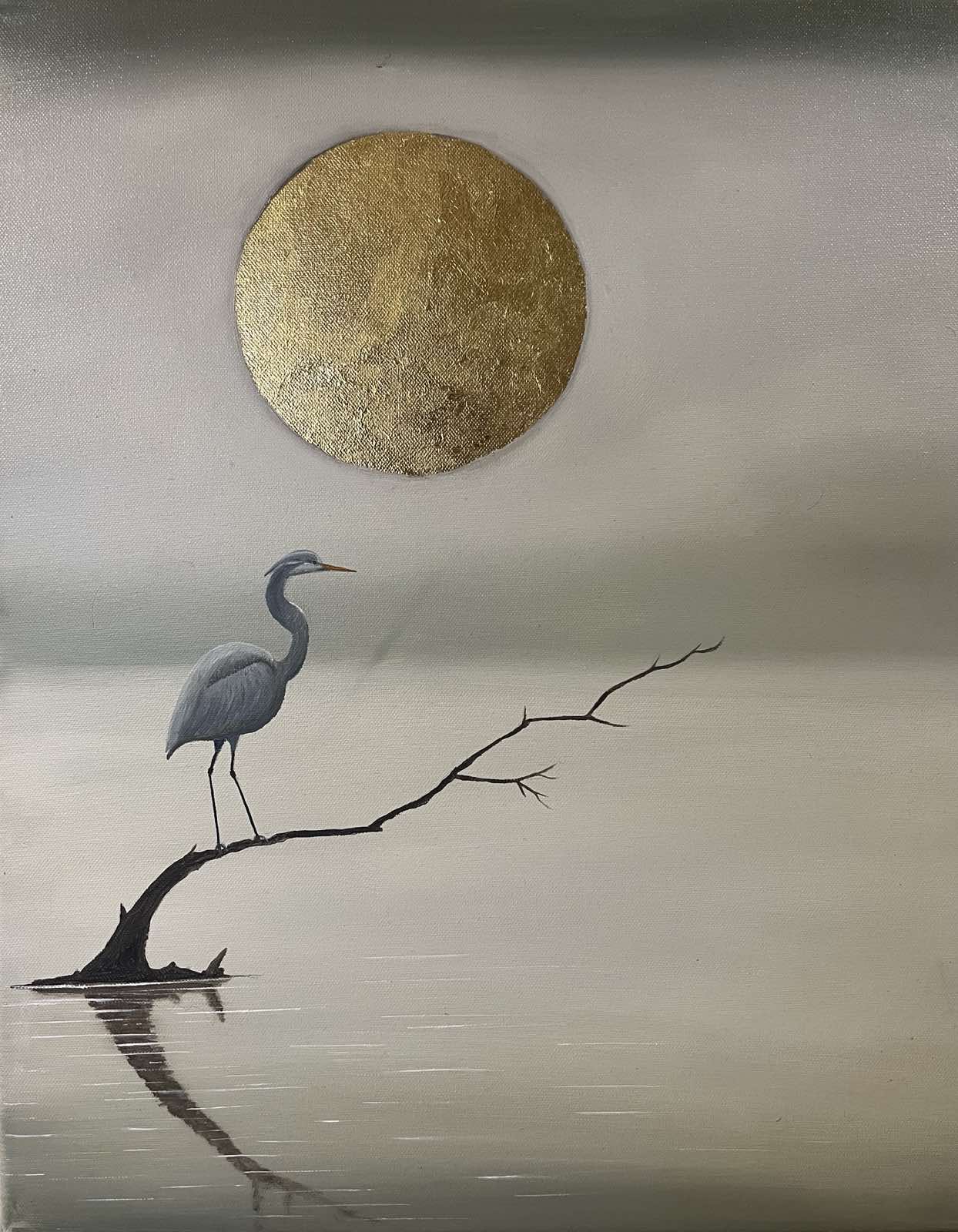 'Golden Sun' - Gold Leaf and Oil Painting on 50 x 40cm canvas