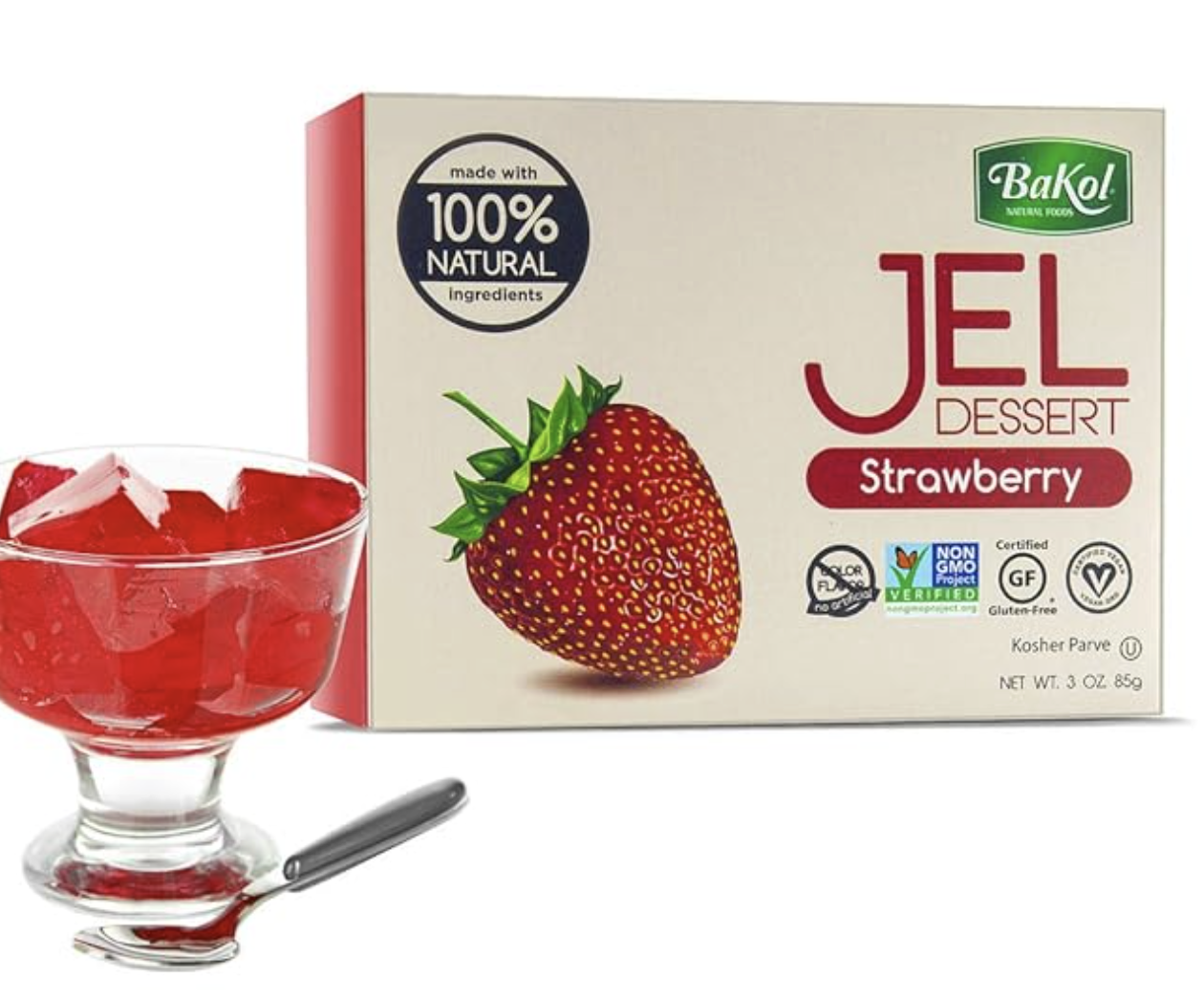 Postre de gelatina sabor fresa vegana