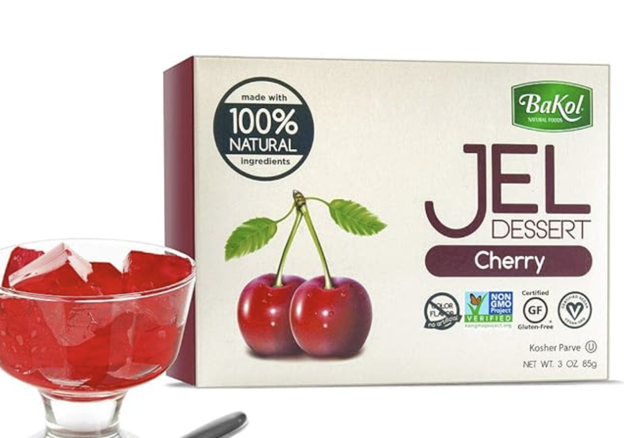 Postre de gelatina sabor cereza