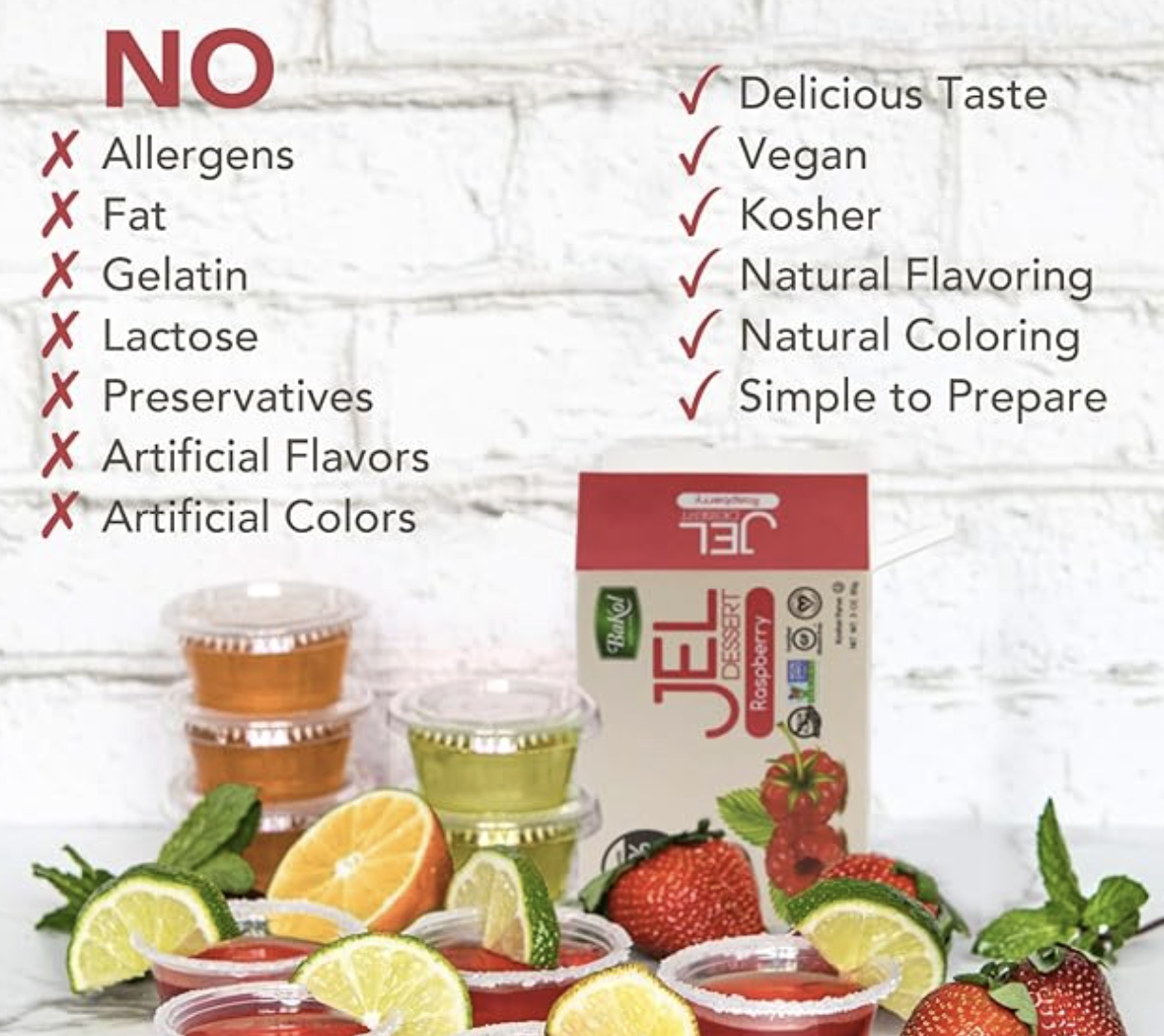 Postre de gelatina sabor fresa vegana