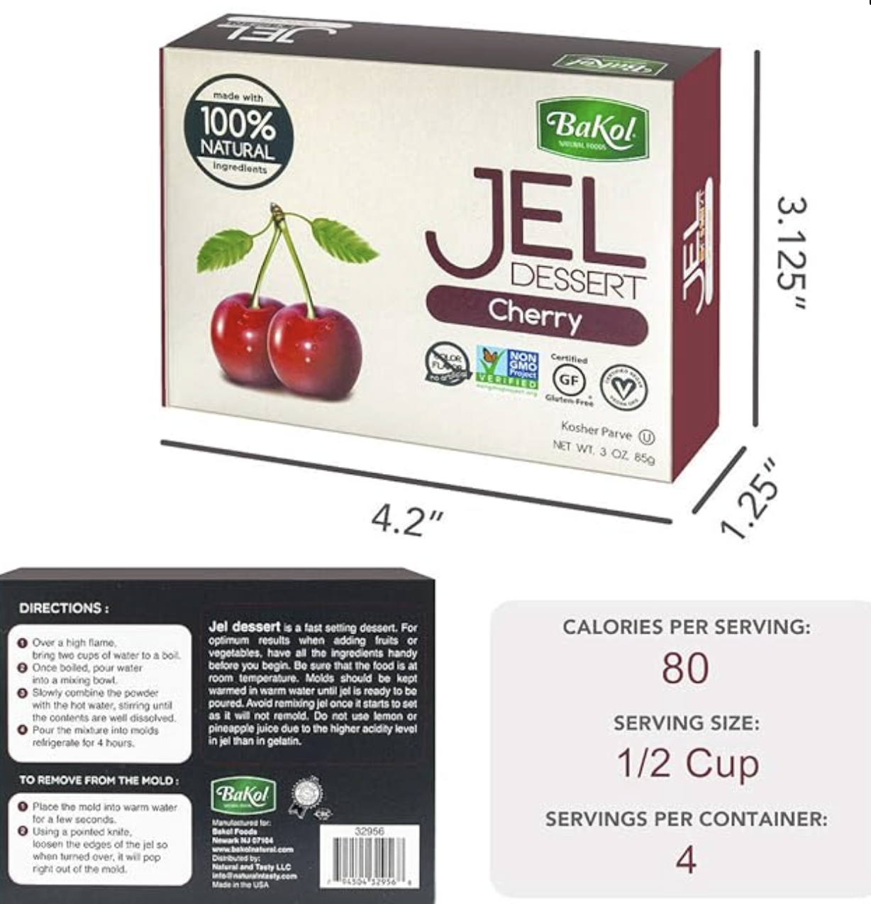 Postre de gelatina sabor cereza