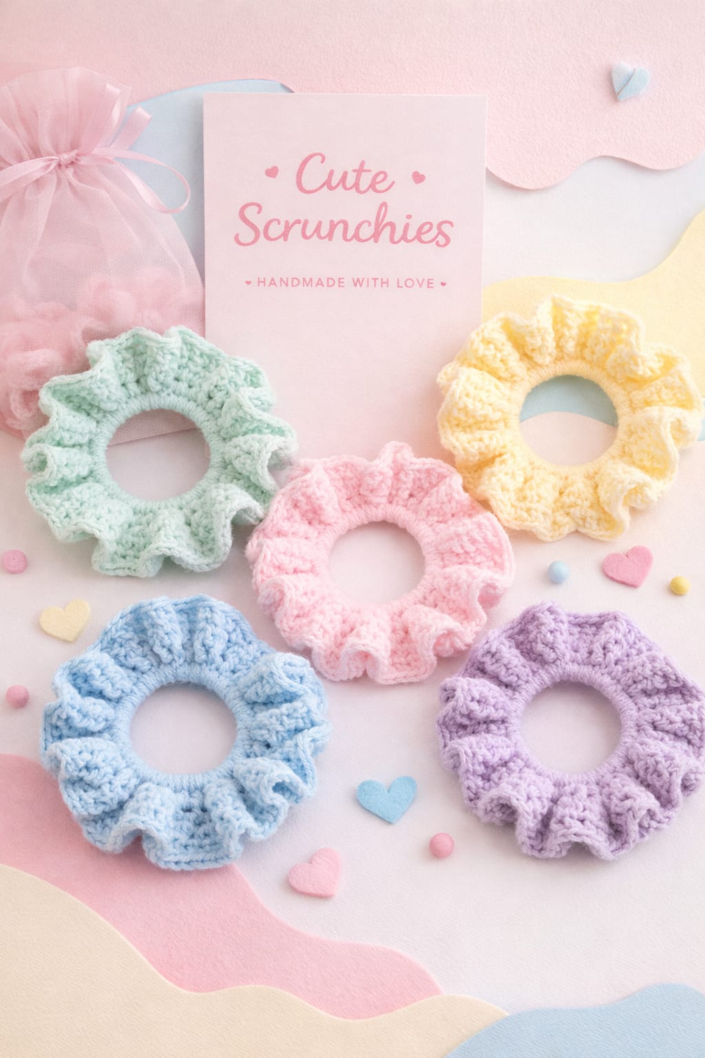 Handmade pastel scrunchies