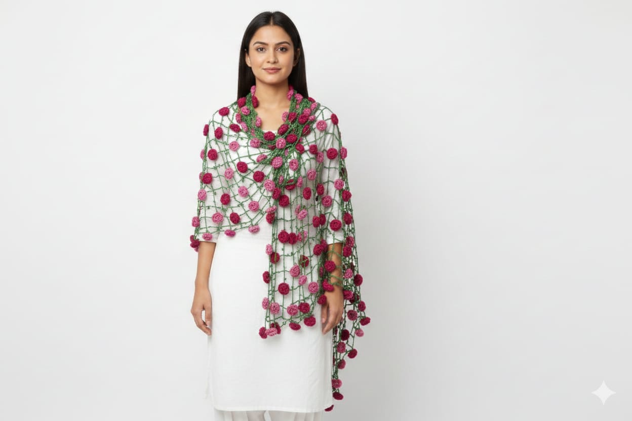 Handmade Crochet Flower dupatta
