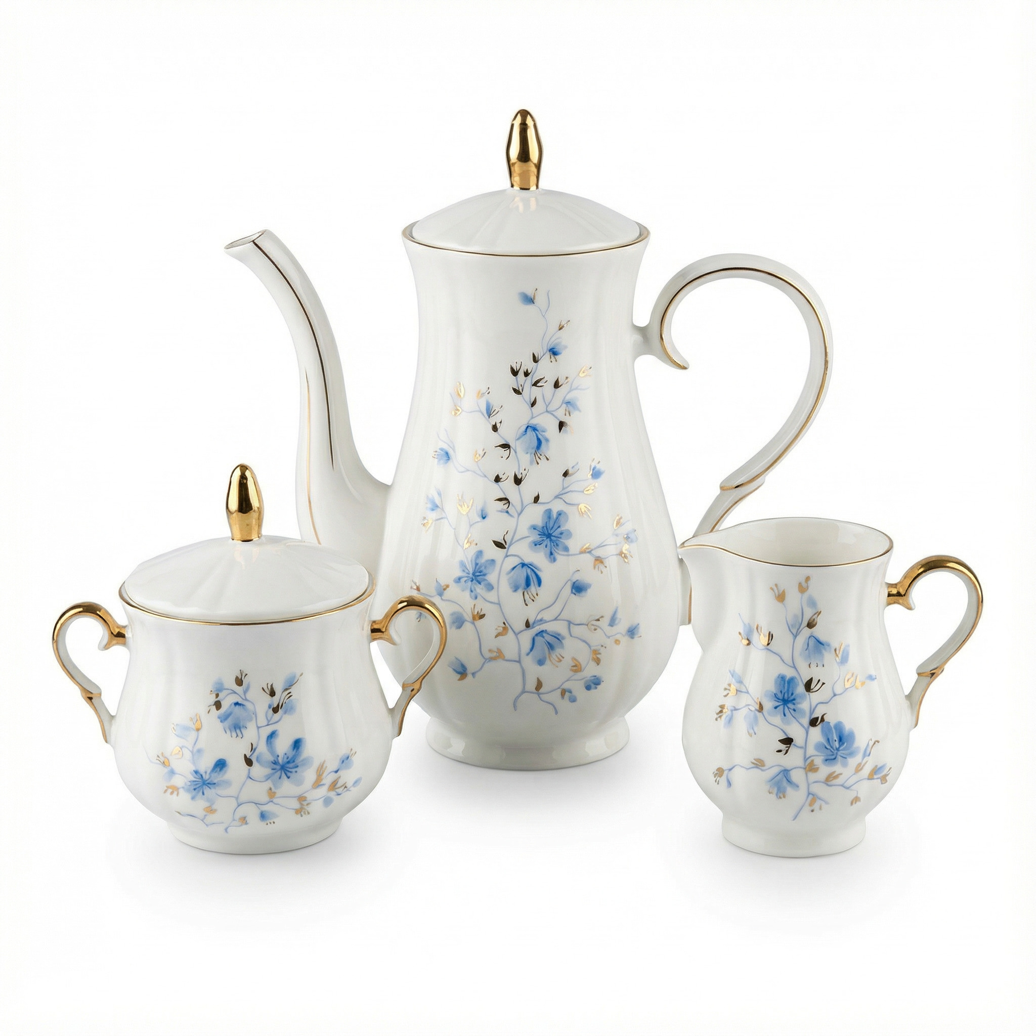 Kavos serviravimo trio JIESIA „Neužmirštuolės“, kaulinis porcelianas