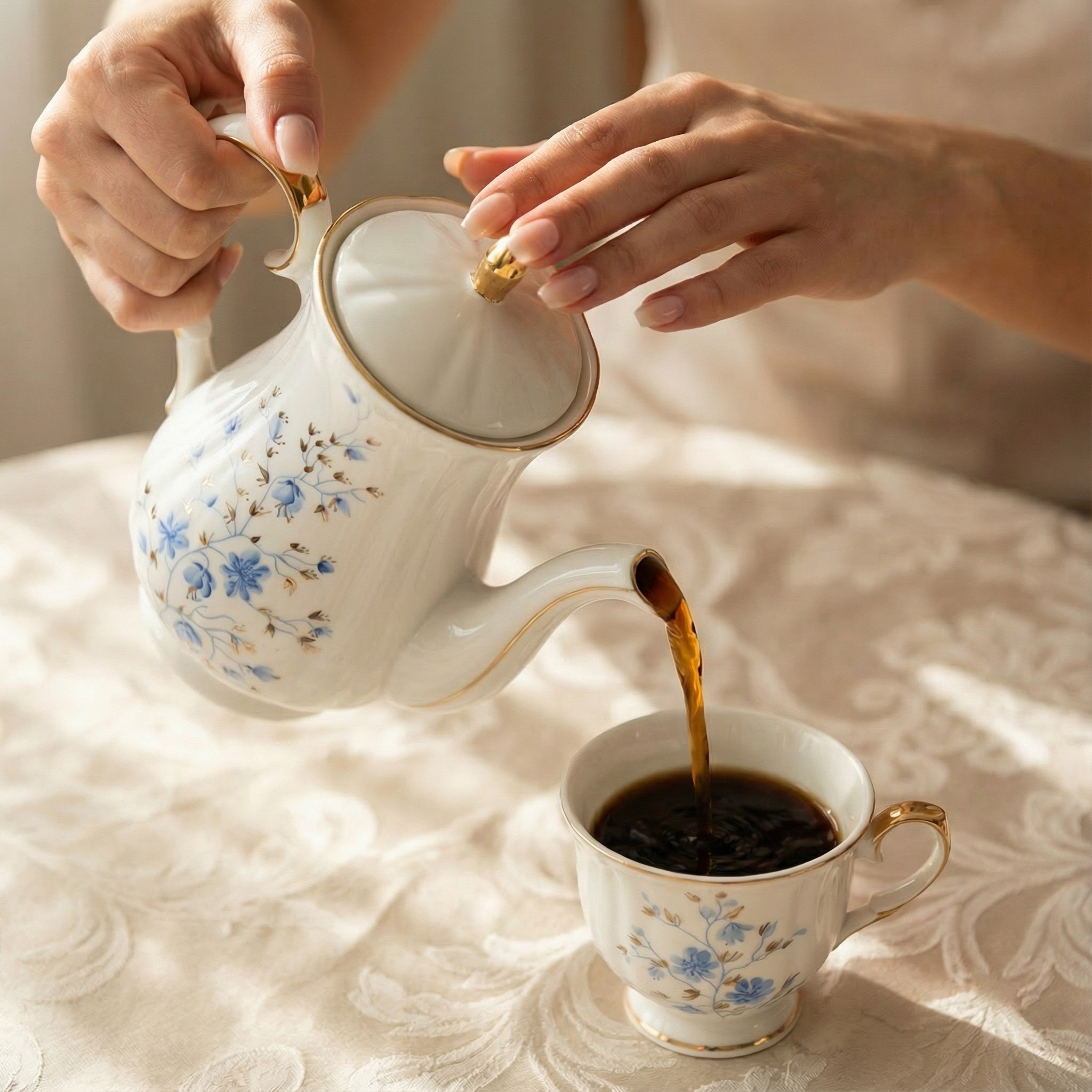 Kavos serviravimo trio JIESIA „Neužmirštuolės“, kaulinis porcelianas