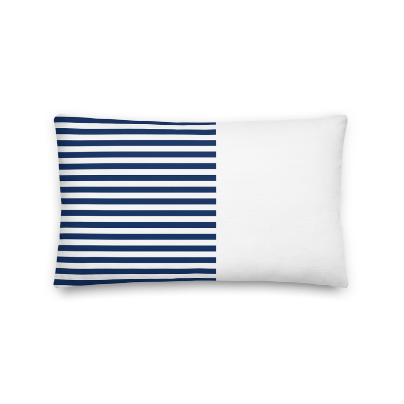 Coussin rayé bleu et blanc