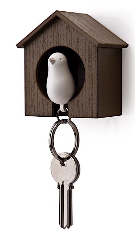 Porte clés moineau maison marron oiseau jaune