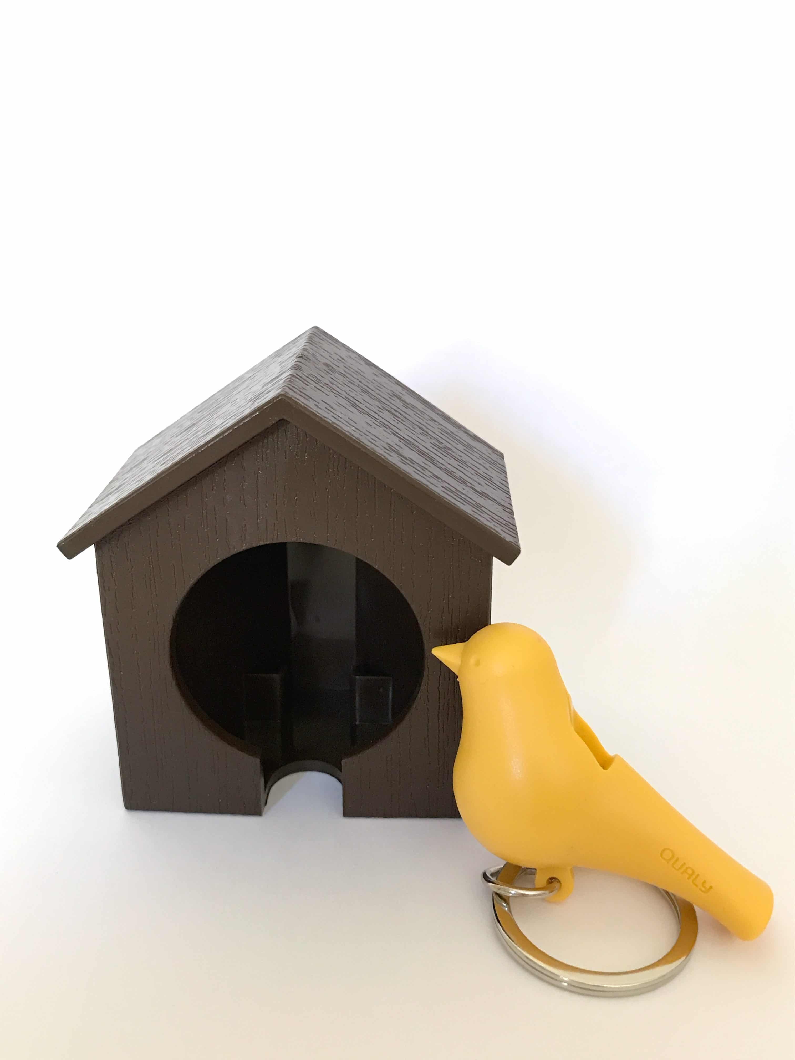 Porte clés moineau maison marron oiseau jaune