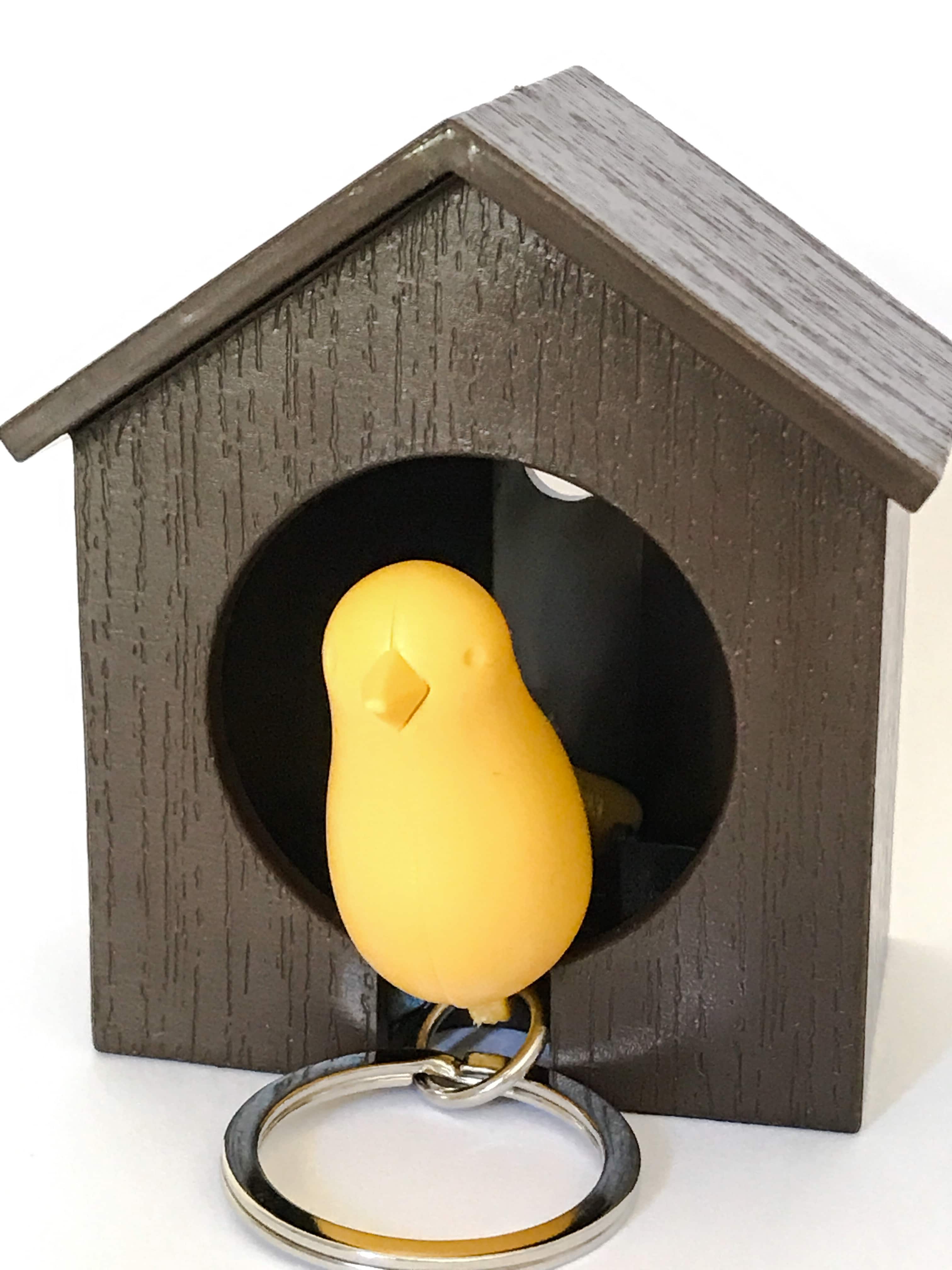 Porte clés moineau maison marron oiseau jaune