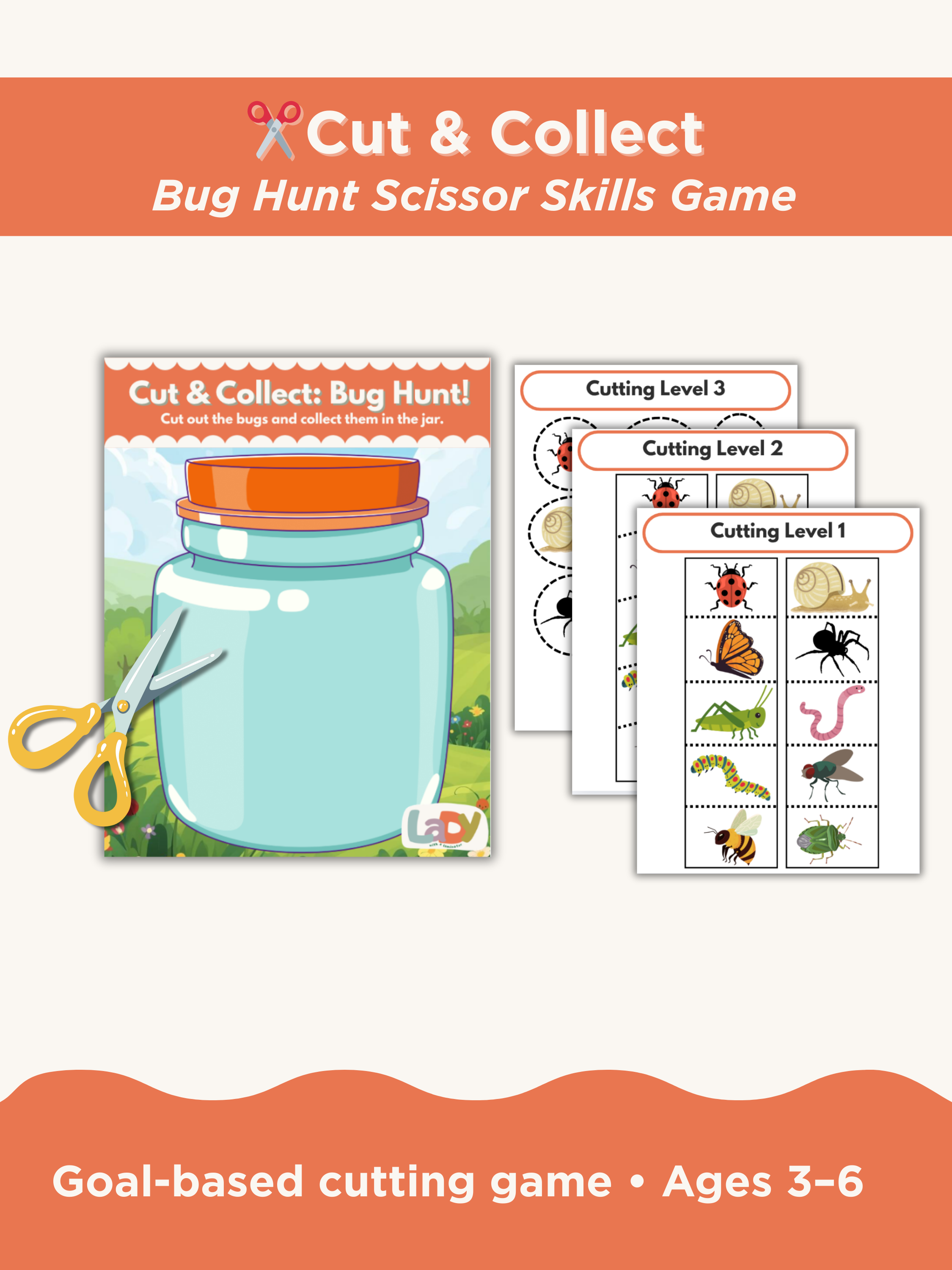 Bug Hunt Scissor Skills Game for Toddlers & Preschoolers
