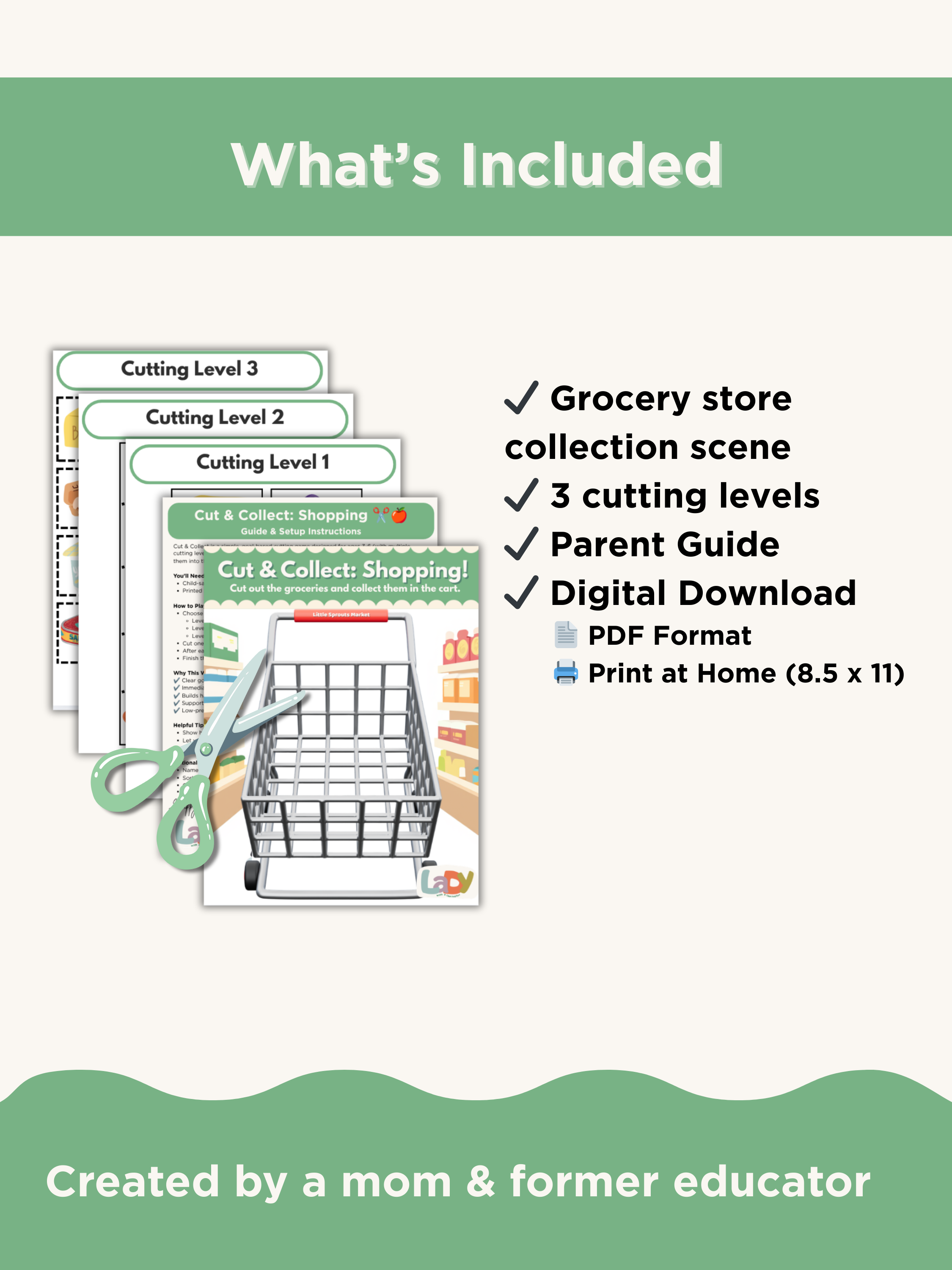 Grocery Shopping Scissor Skills Game for Toddlers & Preschoolers
