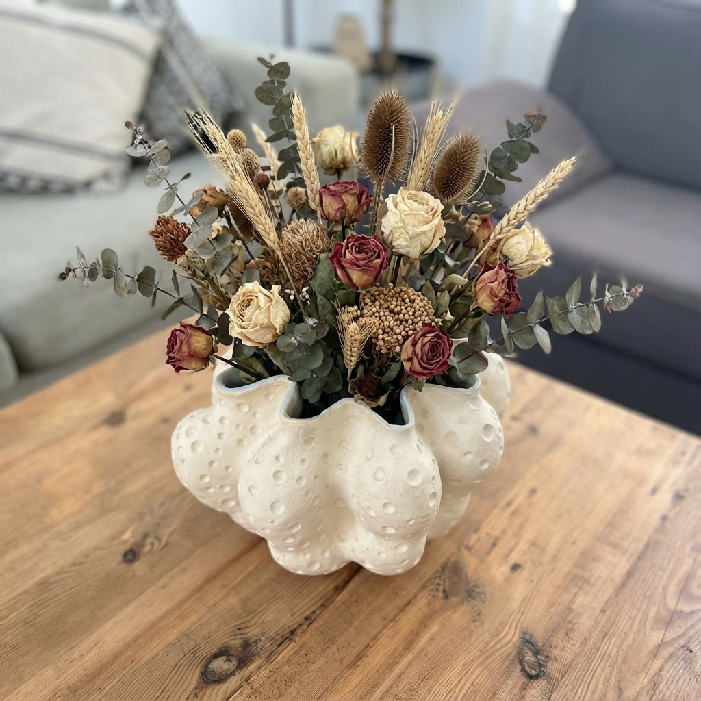 Dried Floral Arrangement in Textured Ceramic Vase