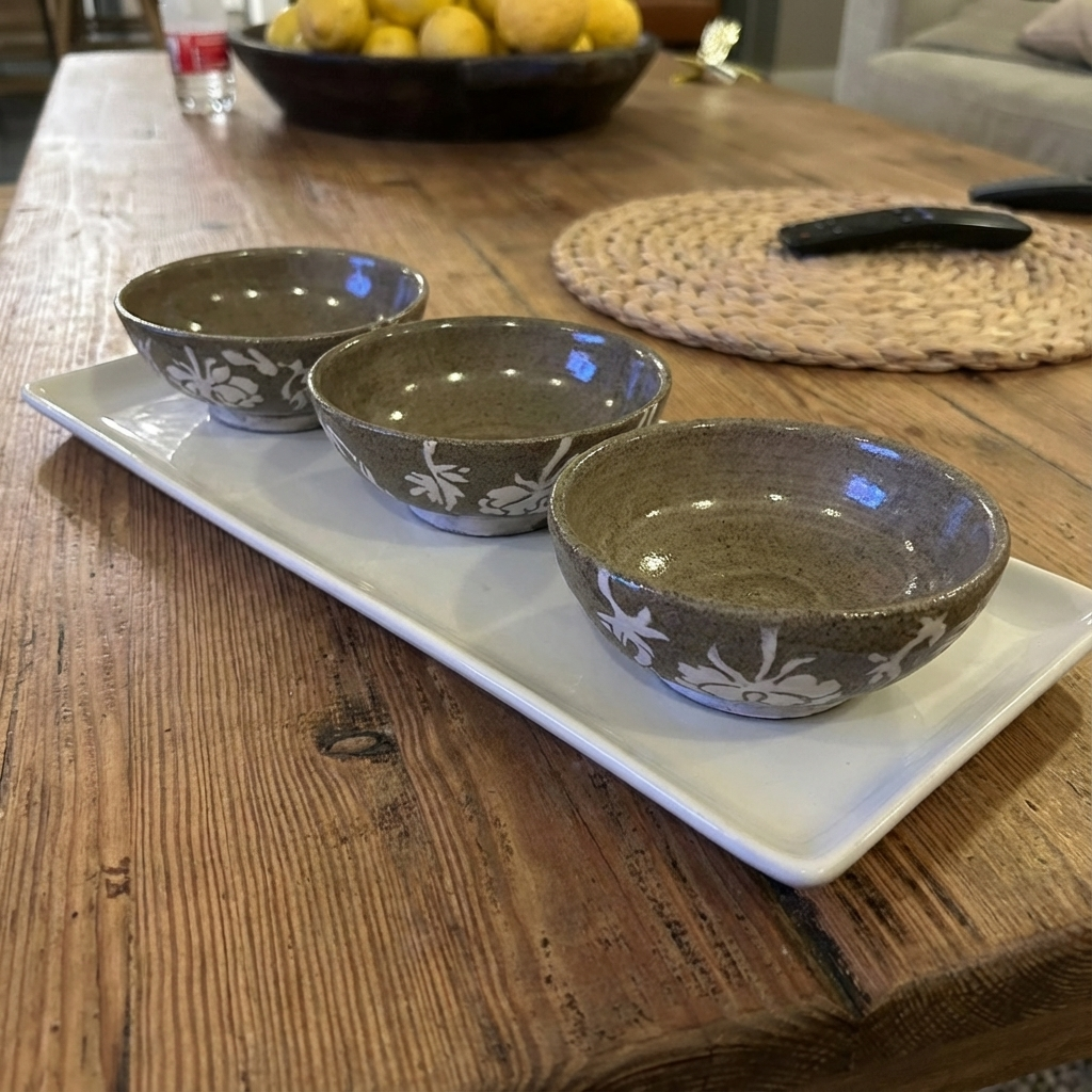 Set of three ceramic dipping bowls