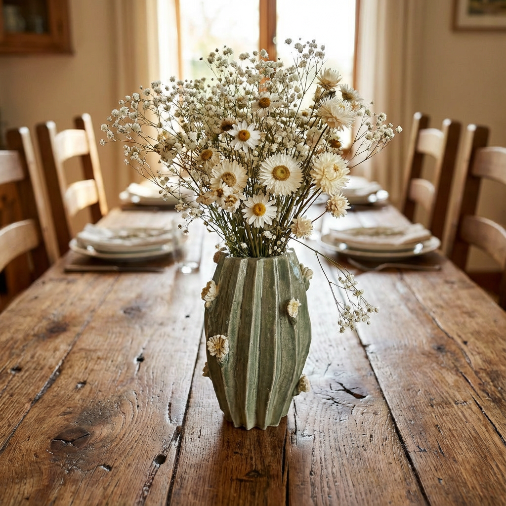 Rustic Ceramic Vase with Dried Flowers