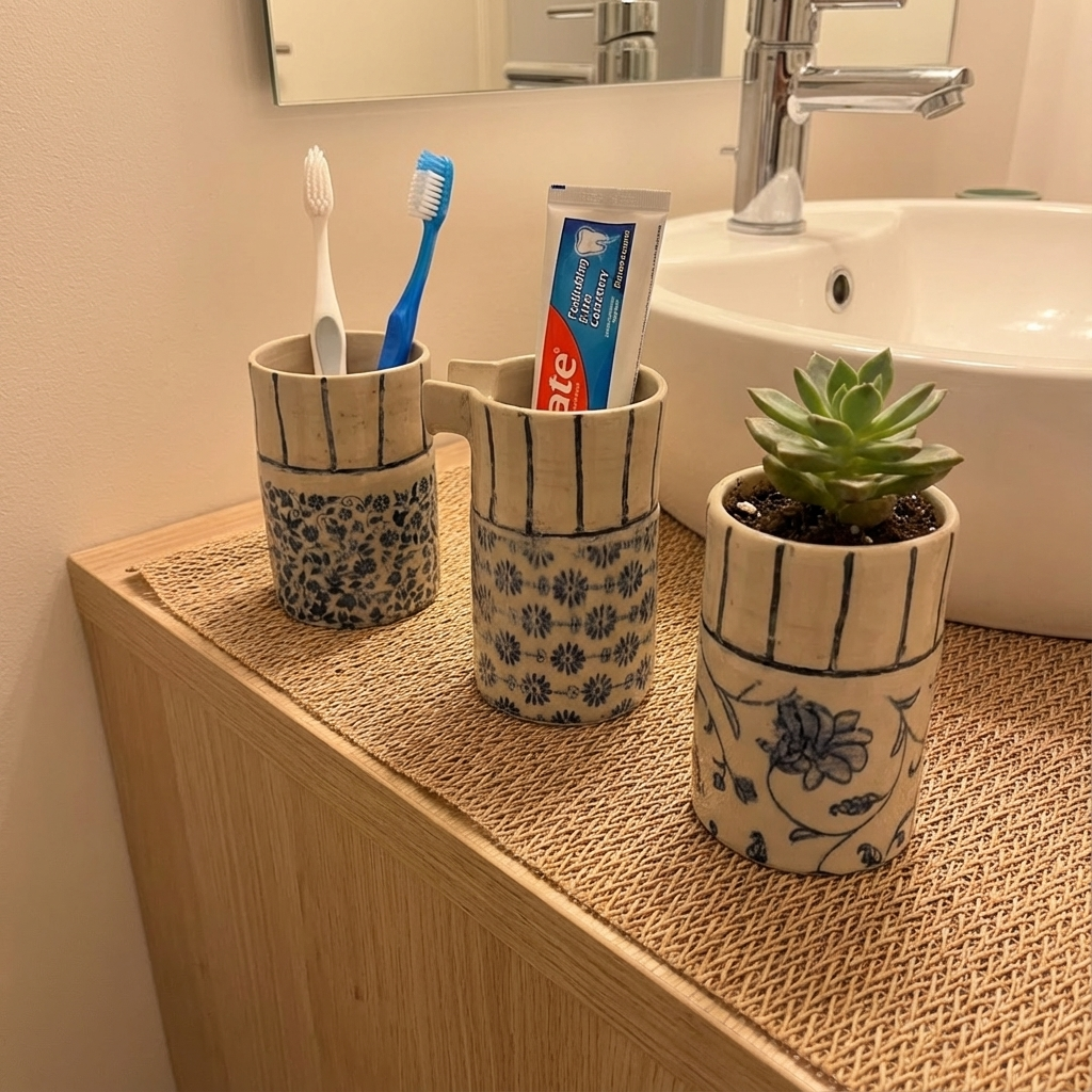 Handcrafted Ceramic Bathroom Cups